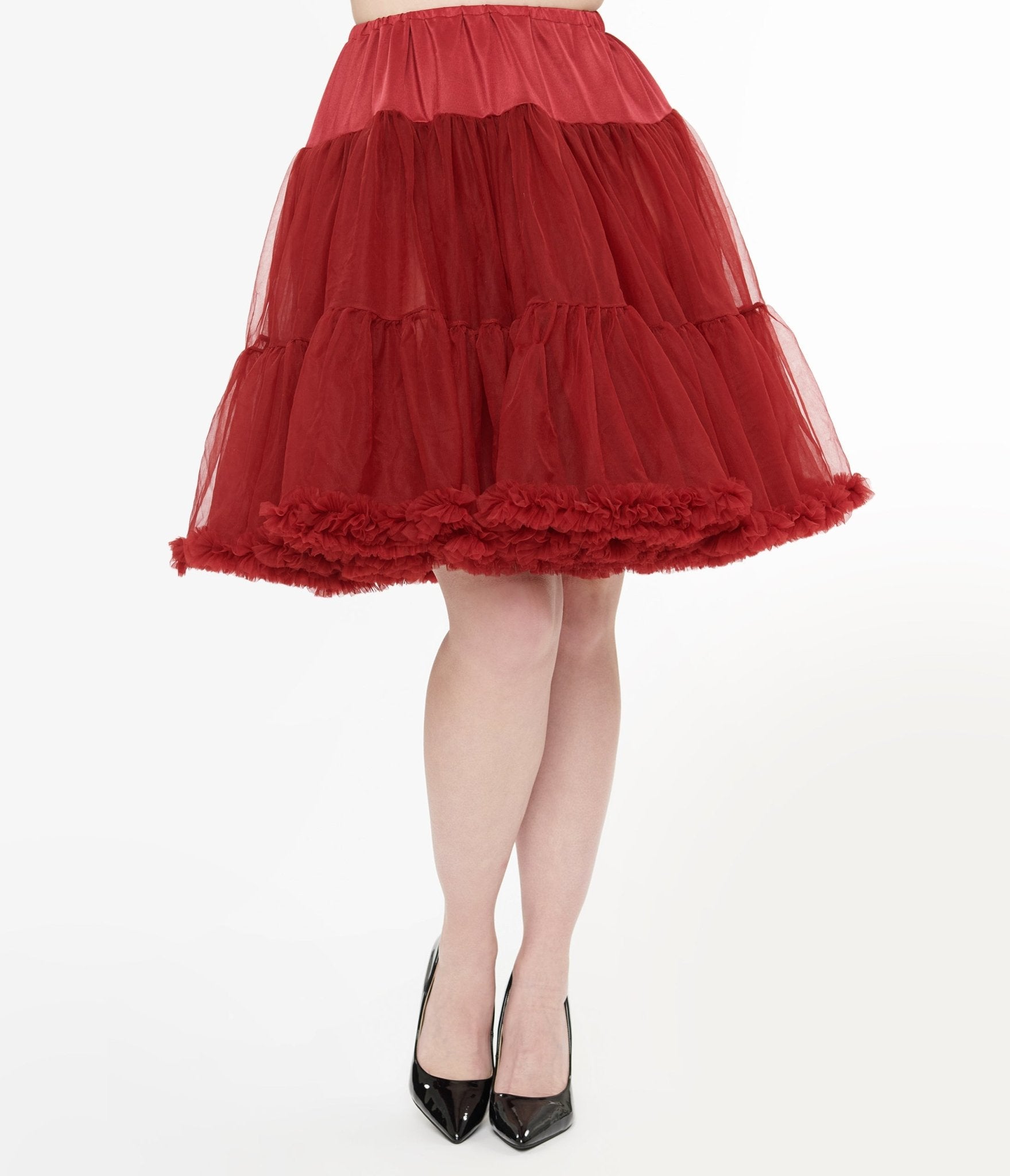Vintage 1950s Burgundy Retro Style Ruffled Petticoat Crinoline - Classic 50s Full Skirt Underskirt for Swing Dresses, Rockabilly Fashion & Pinup Costumes