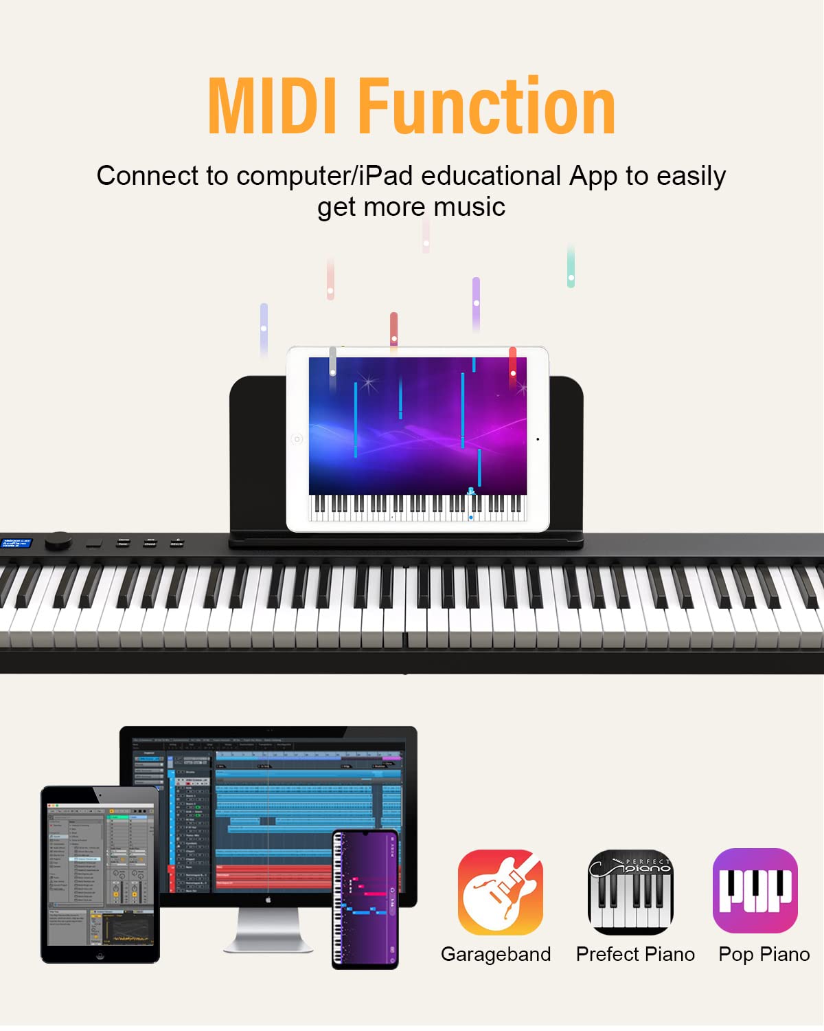KONIX 88-Key Foldable Piano Keyboard - Portable Bluetooth Electronic Piano for Travel & Home Practice