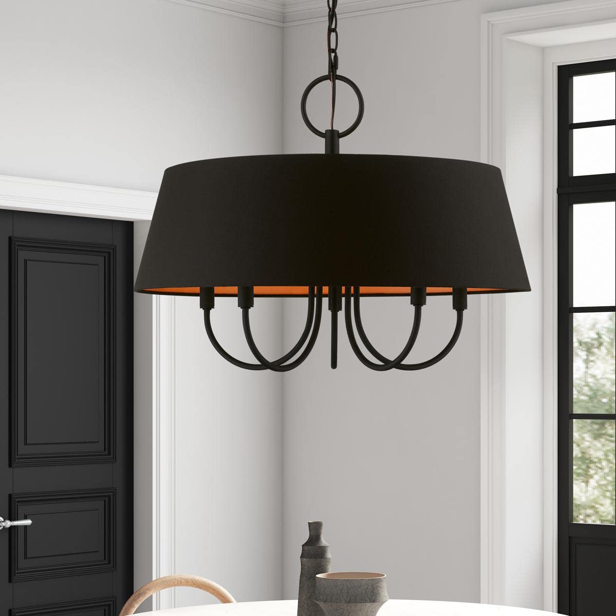 Livex Lighting 51355-04 Palma Black Pendant Chandelier - Modern Ceiling Light Fixture for Dining Room, Kitchen Island & Bedroom Decor