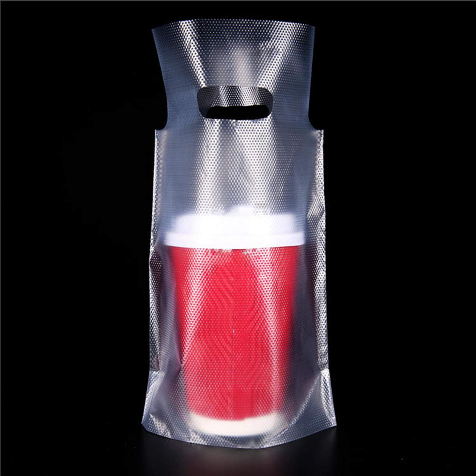 FERENLI 100Pcs Clear Plastic Drink Cup Holders - Reusable Beverage Bags for Milk, Juice, Water & Coffee (20x28cm) with Hanging Holes - Perfect for Parties, Cafes, Takeout & On-the-Go Convenience