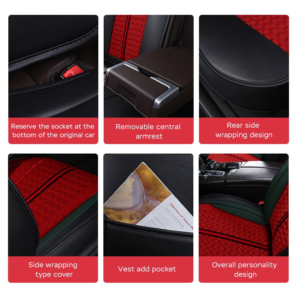 Luxury 5-Seat Universal Car Seat Covers Full Set - All Weather Protection Cushion with Pillow for 97% Car Models | Perfect for SUVs, Sedans & Trucks | Red Auto Accessories for Comfort & Style