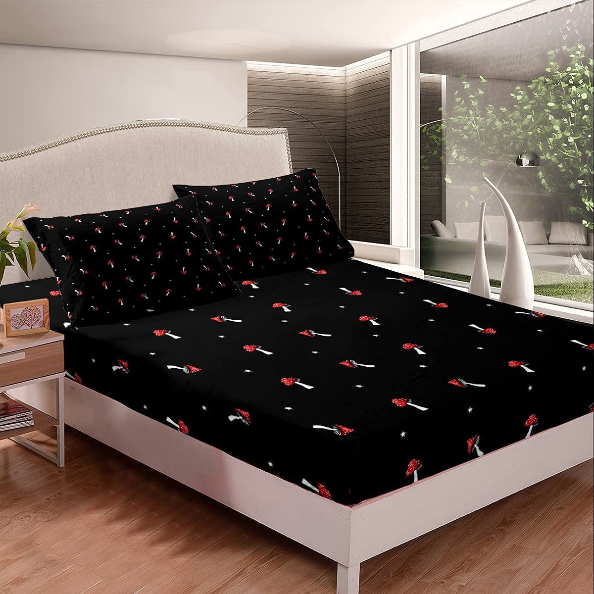 Organic Mushroom Print Twin Sheet Set for Kids - Soft Botanical Plant Bedding with 1 Flat Sheet, 1 Fitted Sheet & 1 Pillowcase - Cute Kawaii Room Decor for Girls, Boys & Teens - Perfect for Bedrooms, Dorms & Sleepovers
