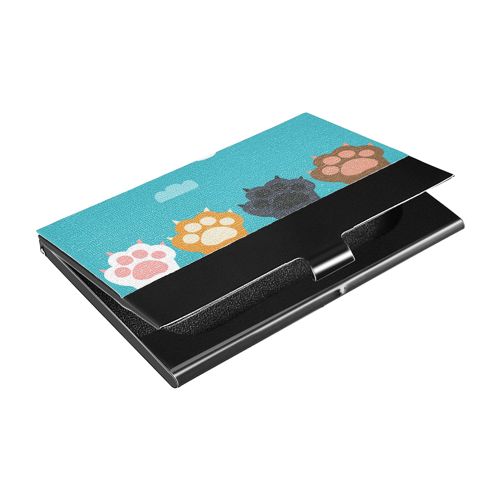Xigua Cat Paw Print Metal Business Card Holder - Slim Pocket Name Card Case (3.7 x 2.3 x 0.4 Inches) - Perfect for Office, Networking Events & Professional Meetings
