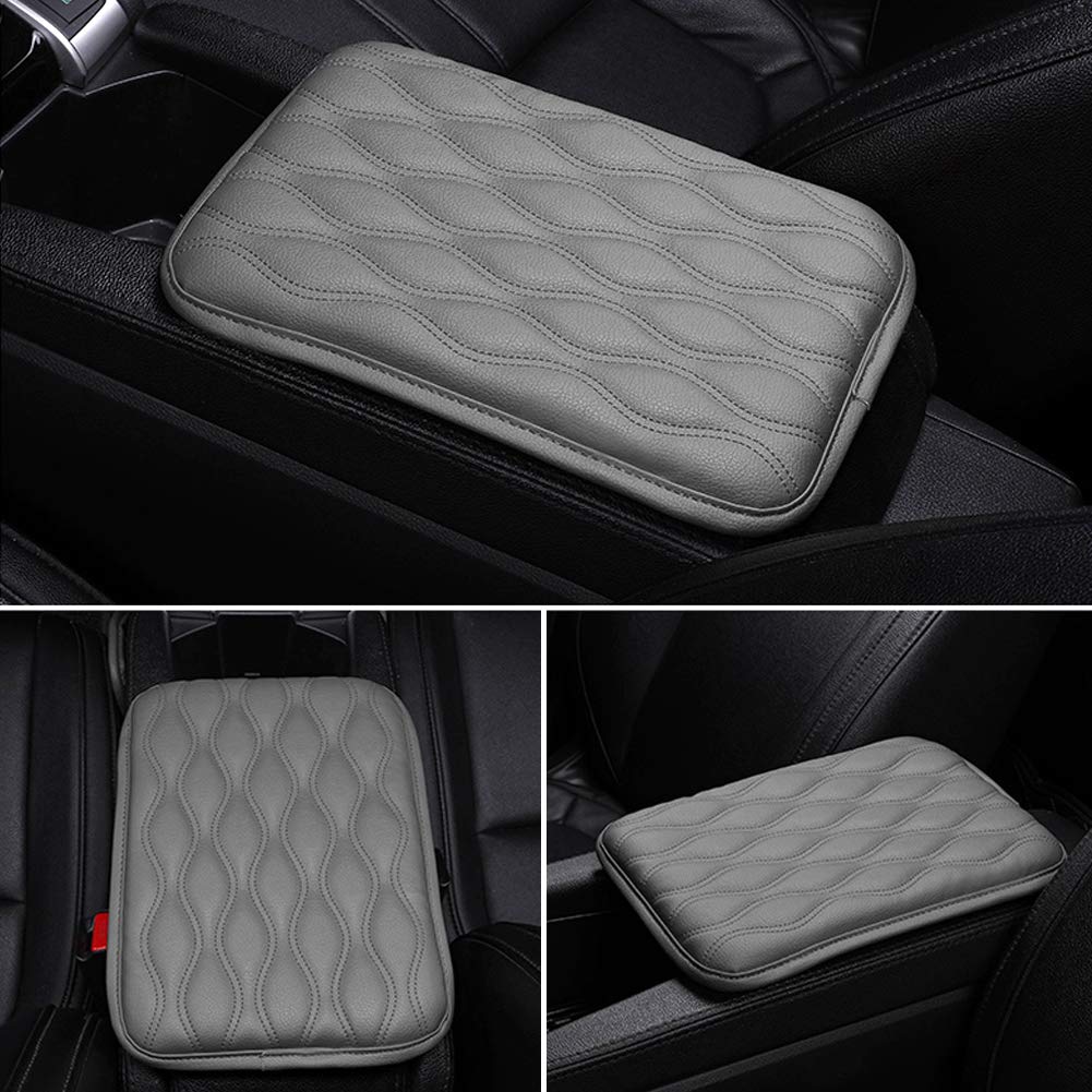 SUHU Universal Auto Center Console Cover Pad - Waterproof Leather Armrest Cover for SUV, Truck, Car (Gray) | Protects & Enhances Vehicle Interior Comfort