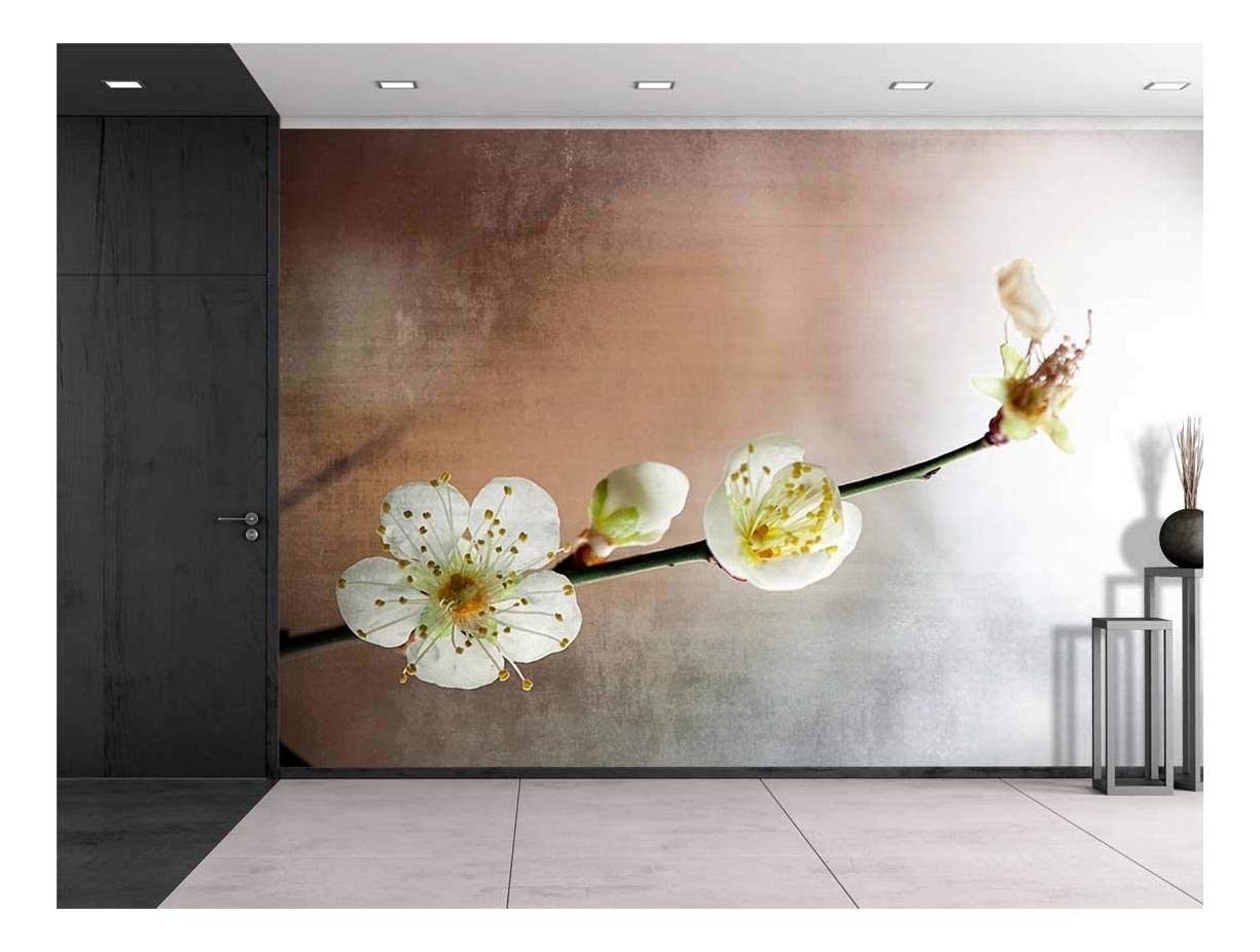 Wall26 - Cherry Blossom Branch Wall Mural on Copper & Silver Background - Removable Peel & Stick Wallpaper - 100x144 Inches - Perfect for Living Room, Bedroom, and Office Decor