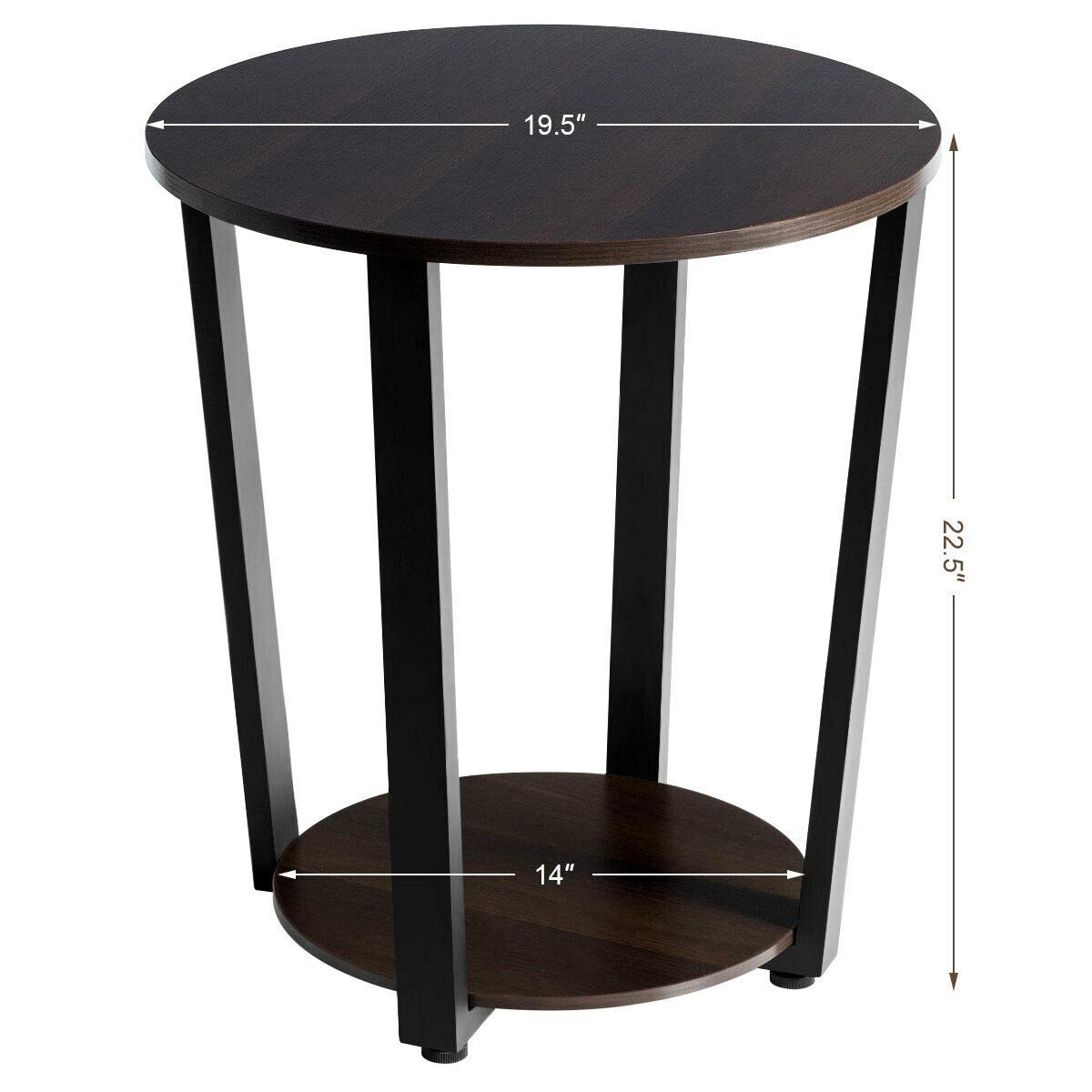 Caraya 2-Tier Round Nightstand End Table - Multifunctional Side Table with Sturdy Metal Frame for Bedroom, Living Room & Office - Perfect as Bedside Table, Sofa Side Table or Office Storage Organizer