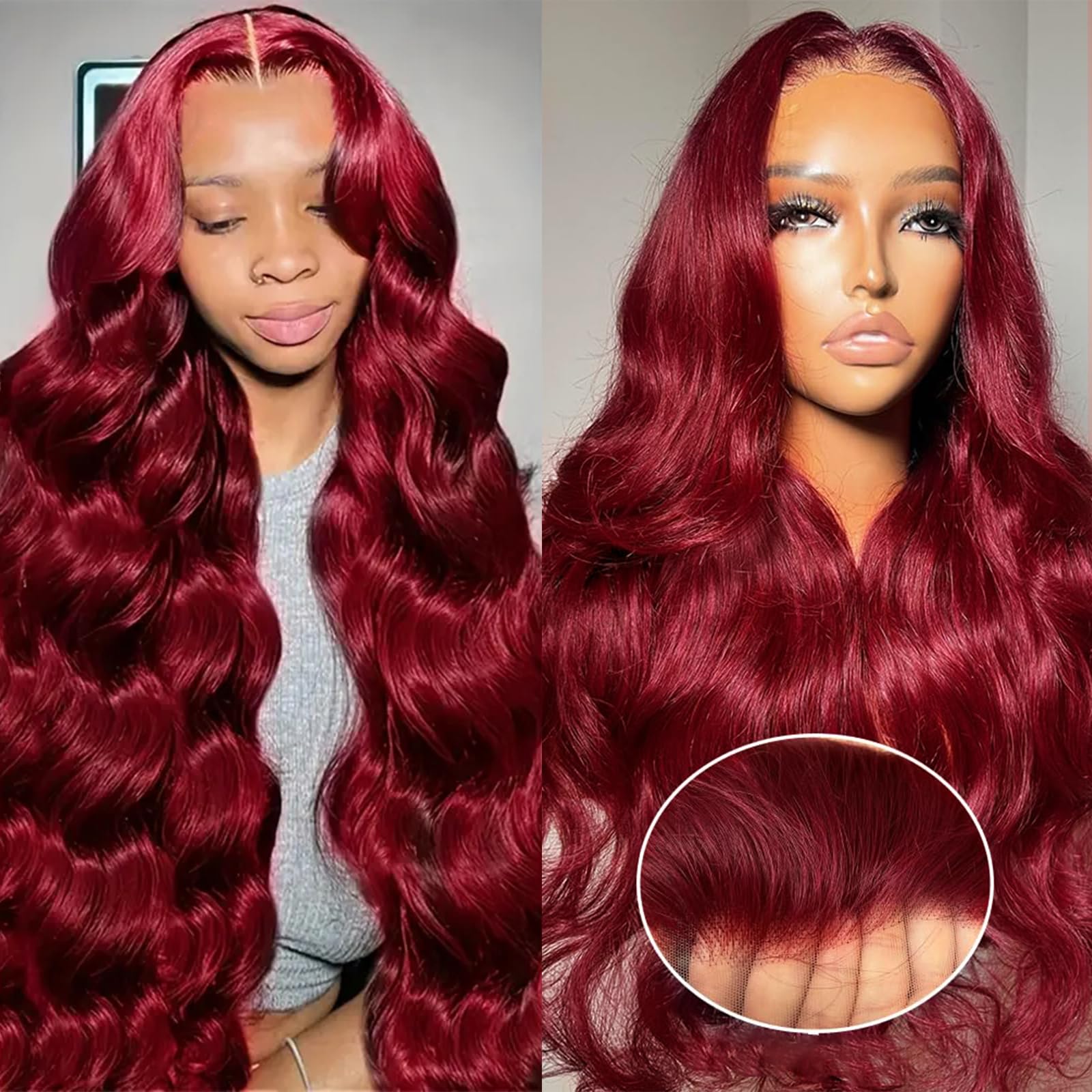 28 Inch Burgundy Body Wave Glueless Lace Front Wig - 100% Human Hair Pre Plucked & Pre Cut for Easy Wear & Go | 4X4 Closure Wigs for Daily Wear, Parties & Special Occasions