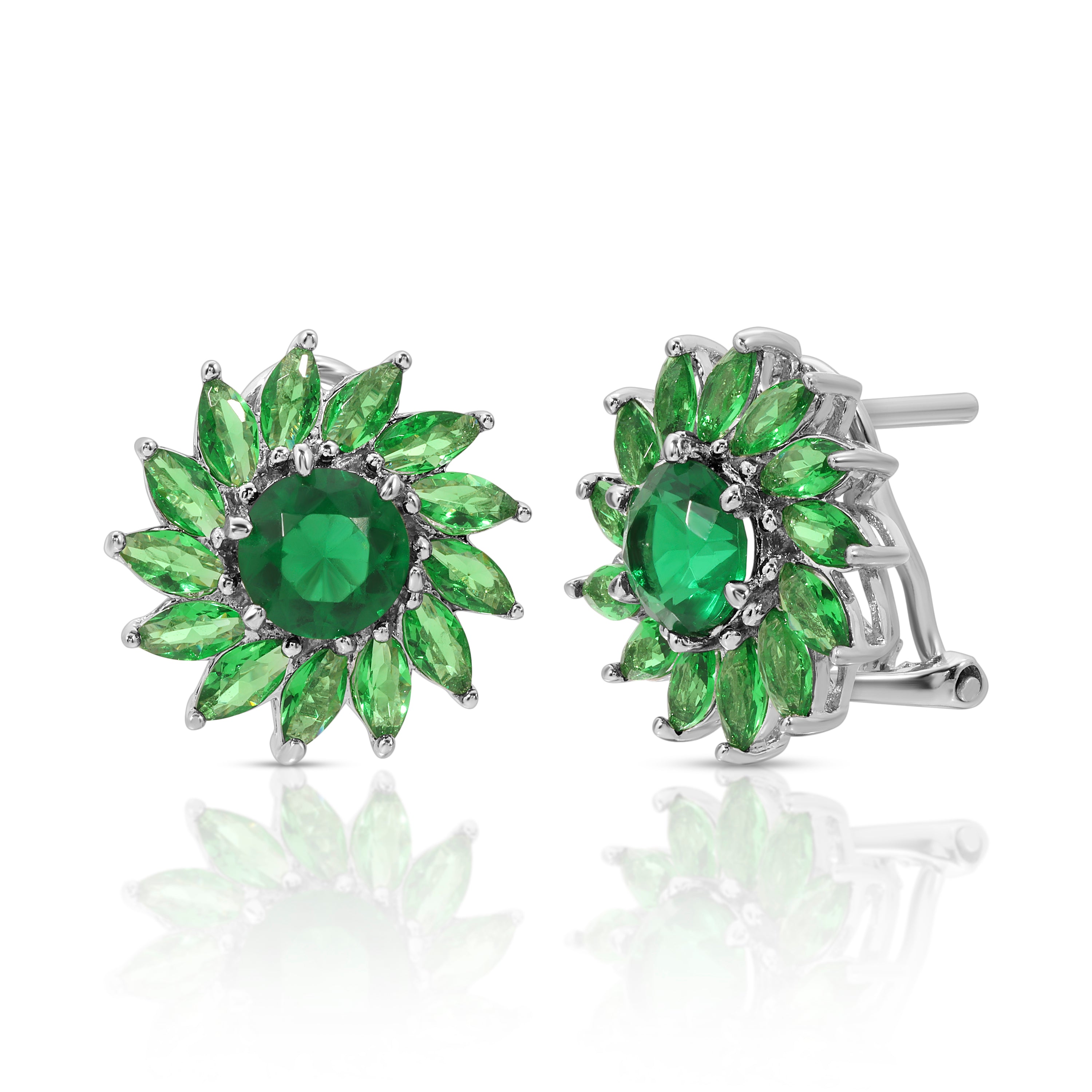 Emerald Flower Earrings for Women - Elegant Green Gemstone Dangle Earrings for Party, Wedding & Special Occasions