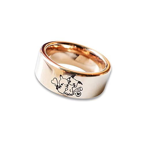 **Mimikyu Pikachu Ring - Squirtle Bulbasaur Charmander Love Jewelry - Anime Kawaii Engagement & Wedding Band - Perfect for Cosplay, Gifts & Pokemon Fans**