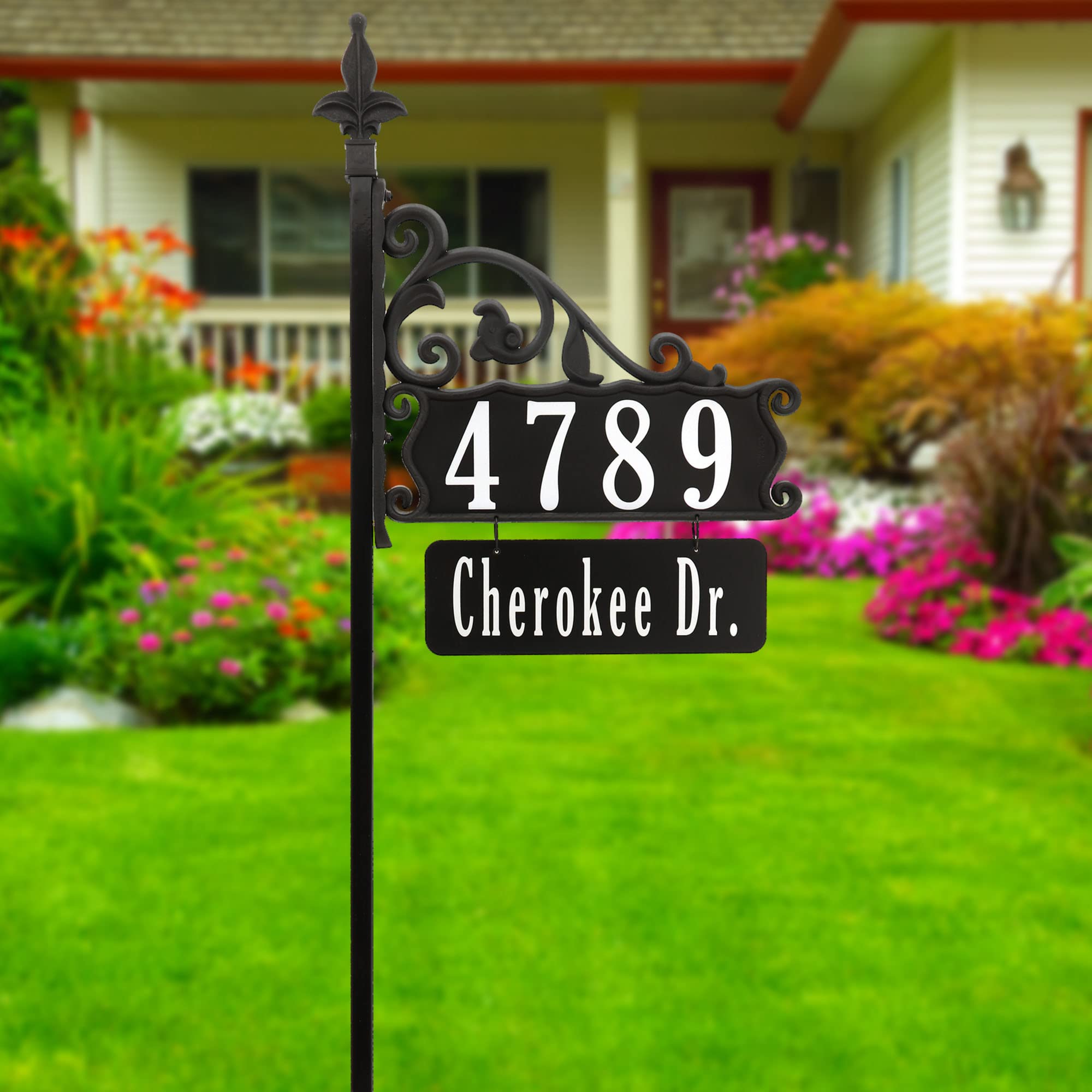 Custom Handcrafted USA Boardwalk Home Address Sign - Double-Sided Reflective House Number Plates with 47