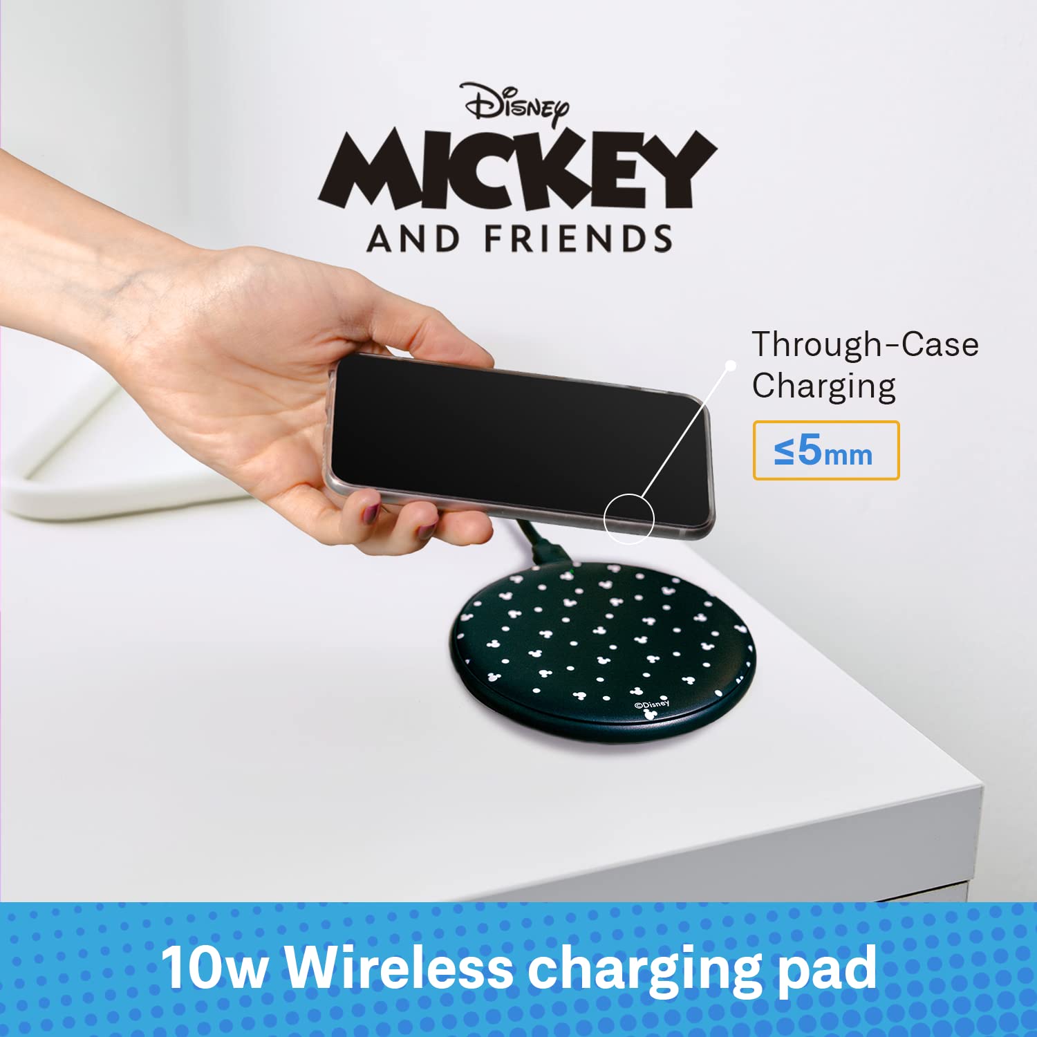Disney Mickey Mouse Wireless Charging Pad - Qi-Certified Fast Charging Station for iPhone, Samsung, AirPods - Perfect Gift for Disney Fans & Tech Lovers (Home, Office, Travel Use)