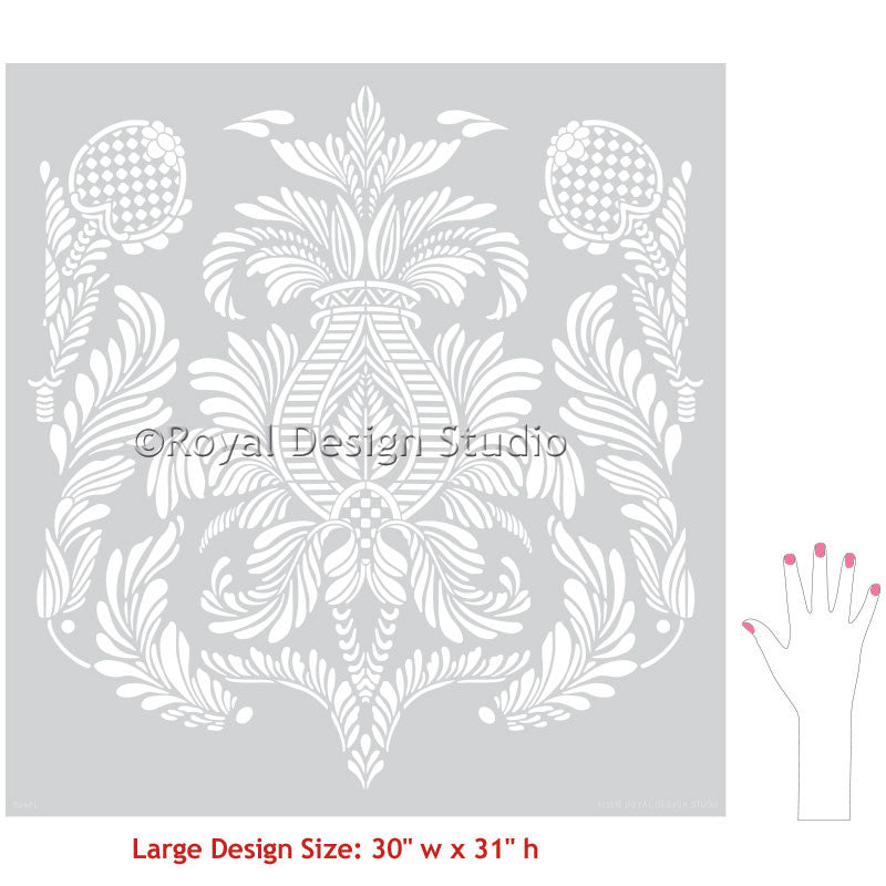 Isle of Palms Damask Wall Stencil - Reusable DIY Painting Template for Home Decor, Accent Walls, and Furniture - Perfect for Bedrooms, Living Rooms, and Craft Projects