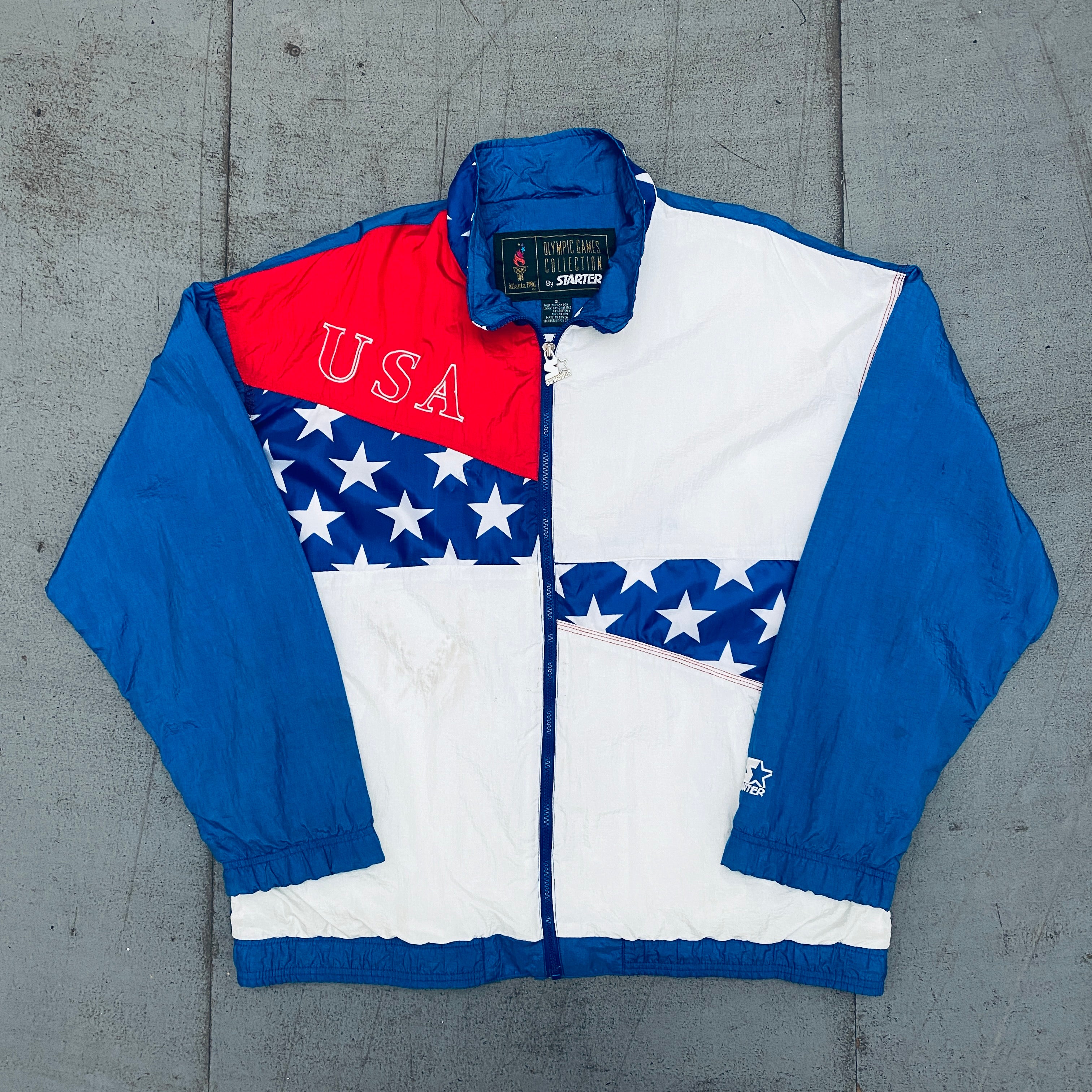 1996 Atlanta Olympics Team USA Full-Zip Starter Windbreaker Jacket - XL Size | Vintage Sports Collectible for Fans & Athletes