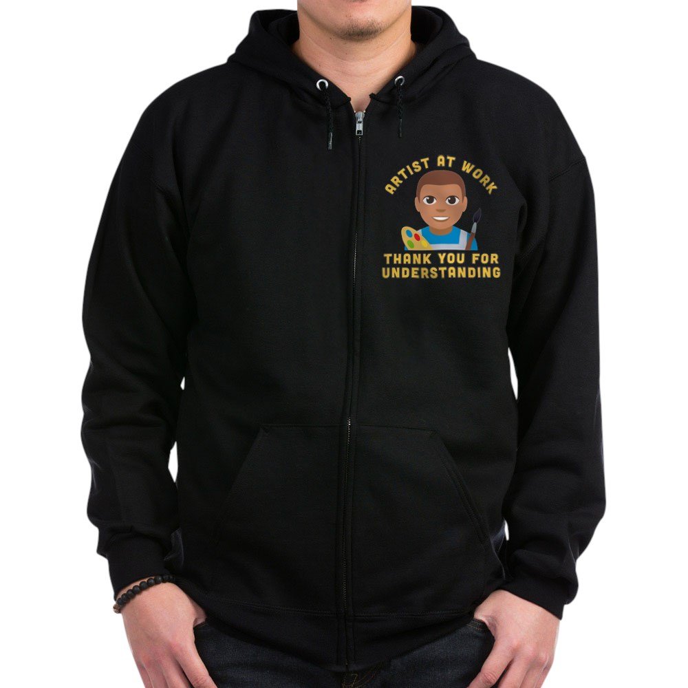 Emoji Artist At Work Zip Hoodie - Dark Color Pullover Hooded Sweatshirt for Men & Women | Perfect for Casual Wear, Gifts & Office