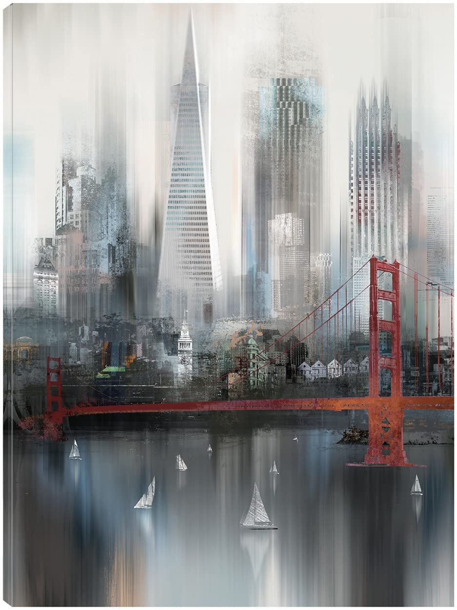 San Francisco Cityscape Canvas Wall Art - Hand Painted Fine Art Decor by Willowbrook - 32x43 Inch Ready to Hang - Perfect for Living Room, Bedroom, Office & More - Modern Home & Office Decor