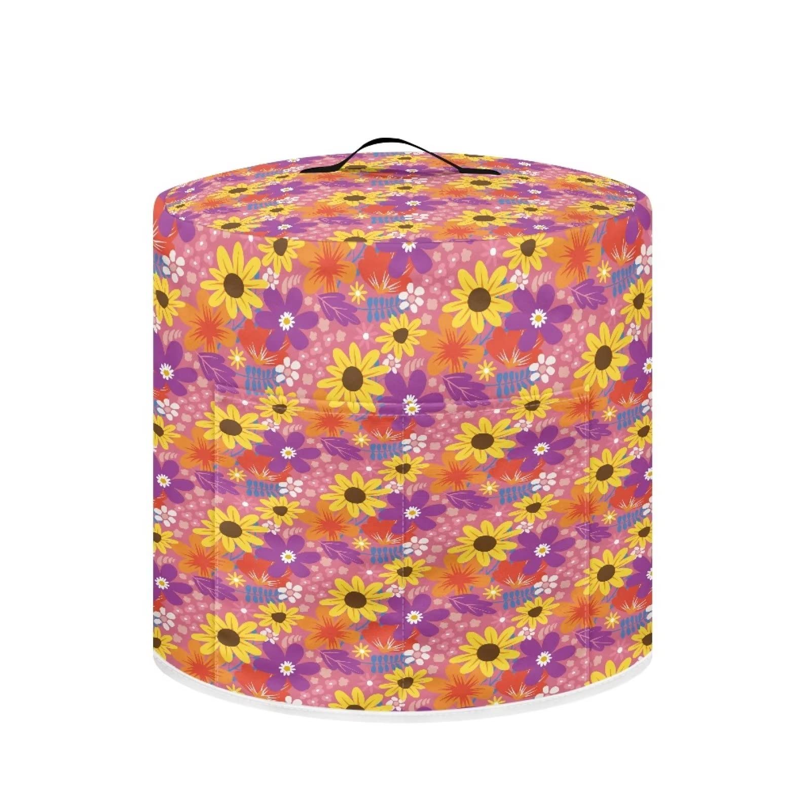 Rainbow Sunflower Print Round Pressure Cooker Cover 6 qt - Washable Dust Cover for Air Fryer, Microwave & Kitchen Appliances with Convenient Pocket - Perfect for Home, Kitchen & Dining Room Use