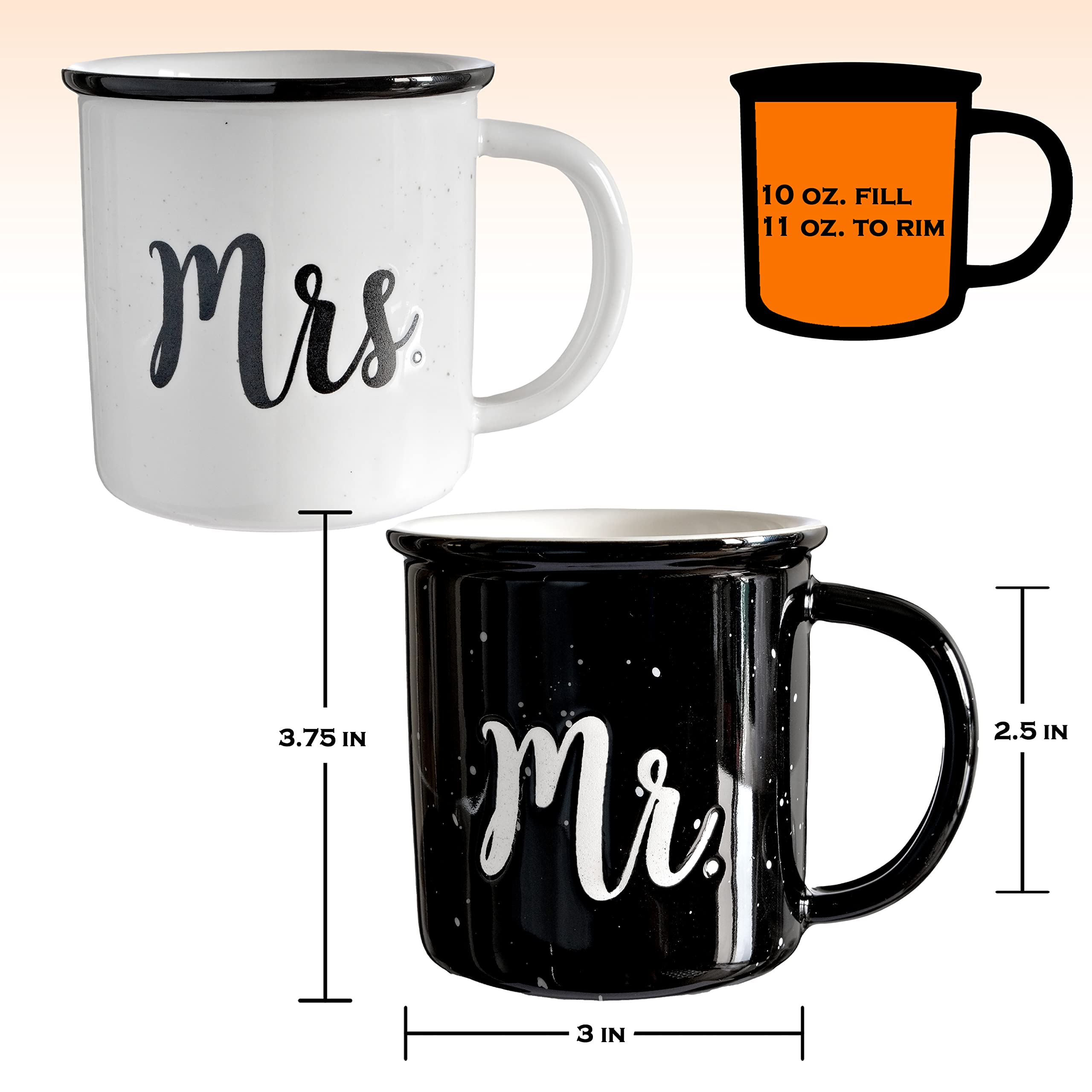 MAINEVENT Mr and Mrs Mugs Set - 11 Oz Ceramic Coffee Cups for Couples, Wedding Gift, Anniversary Present - Perfect for Morning Coffee, Romantic Dates & Couple Bonding Time