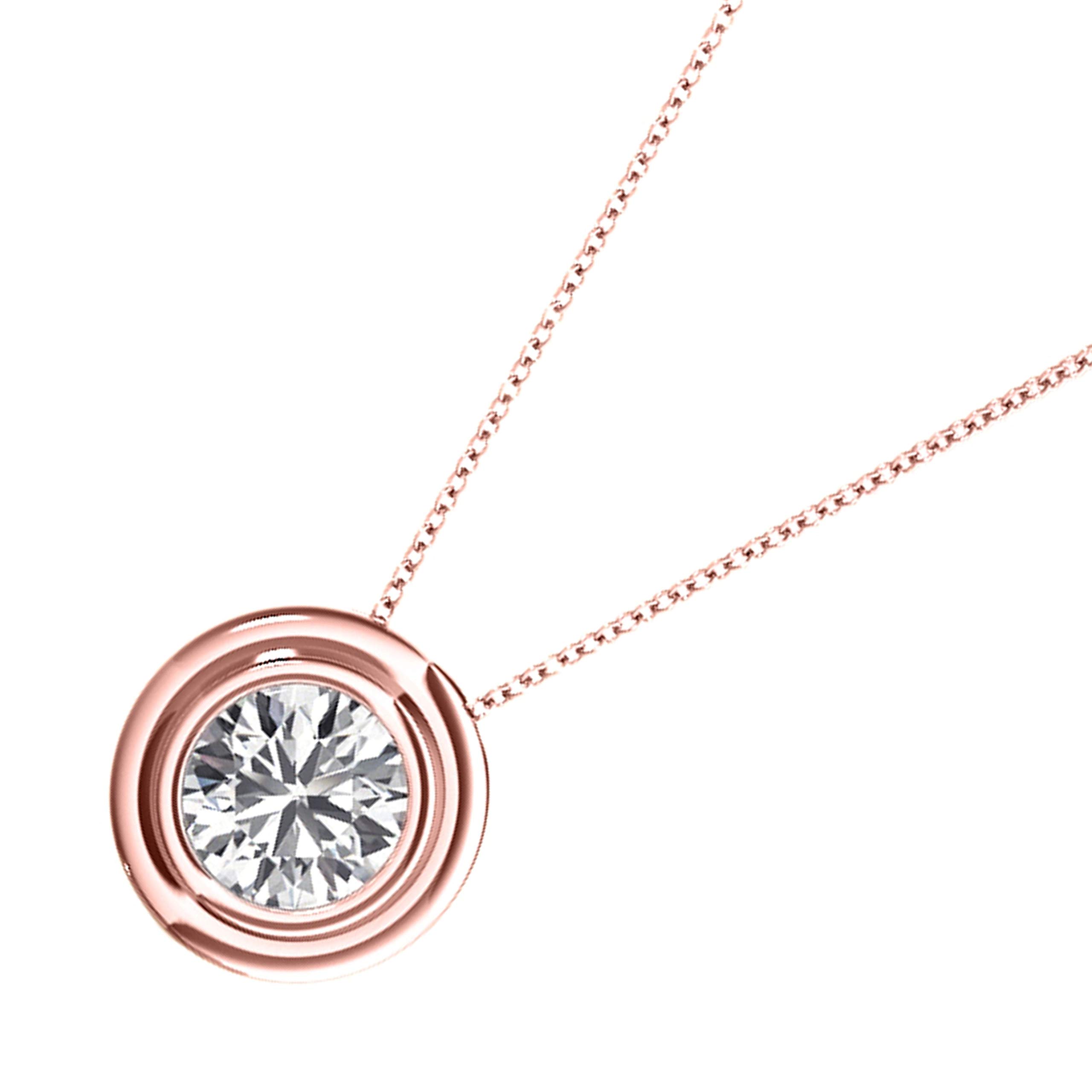 0.25 Carat Natural White Diamond Solitaire Pendant Necklace for Women - 14K Rose, White & Yellow Gold Plated Over 925 Sterling Silver, 18