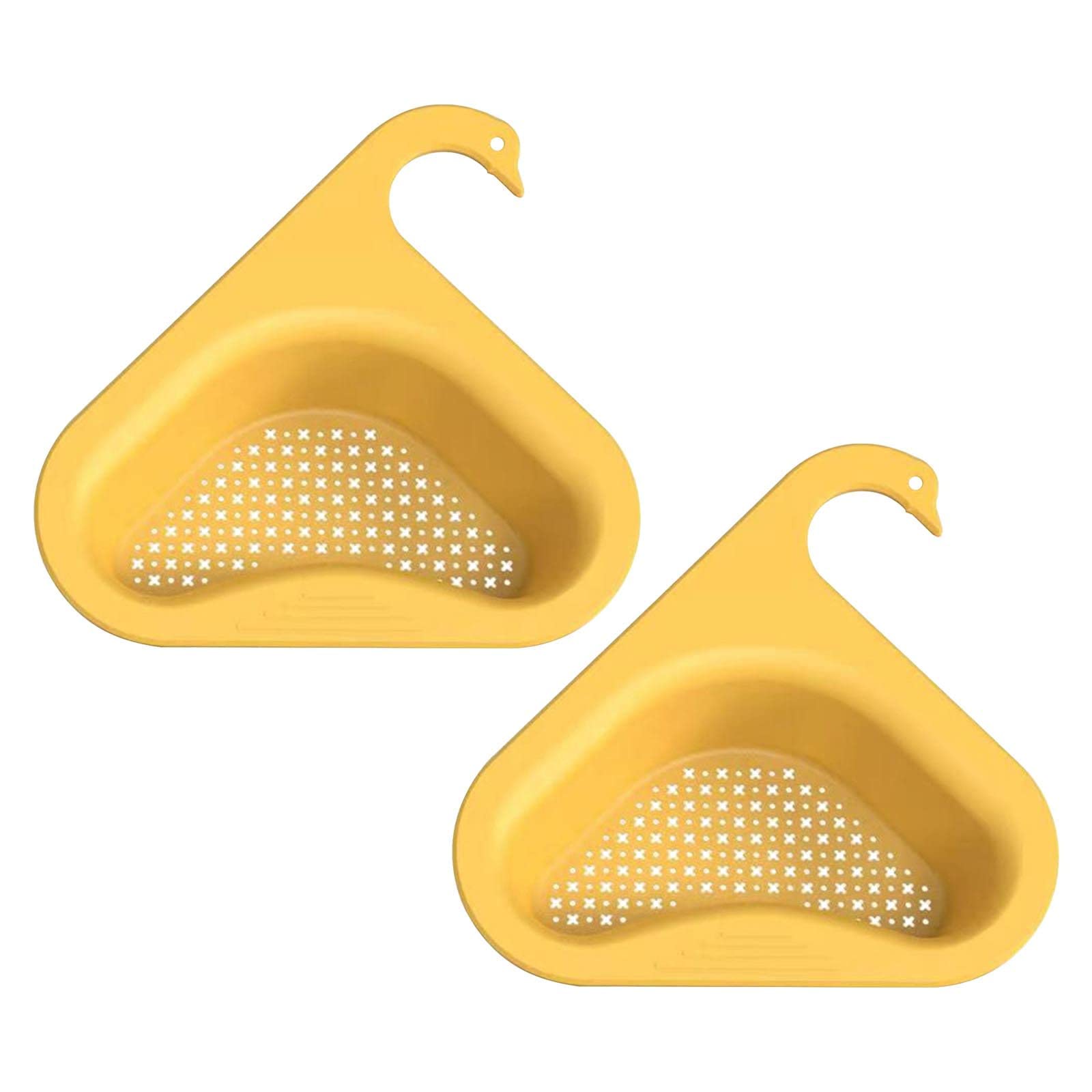 2 Pcs Swan-Shaped Sink Strainer Basket - Triangular Kitchen Drain Filter, Multi-Functional Hanging Food Strainer for Bathroom & Kitchen (Yellow) | Perfect for Draining Fruits, Vegetables & Small Utensils