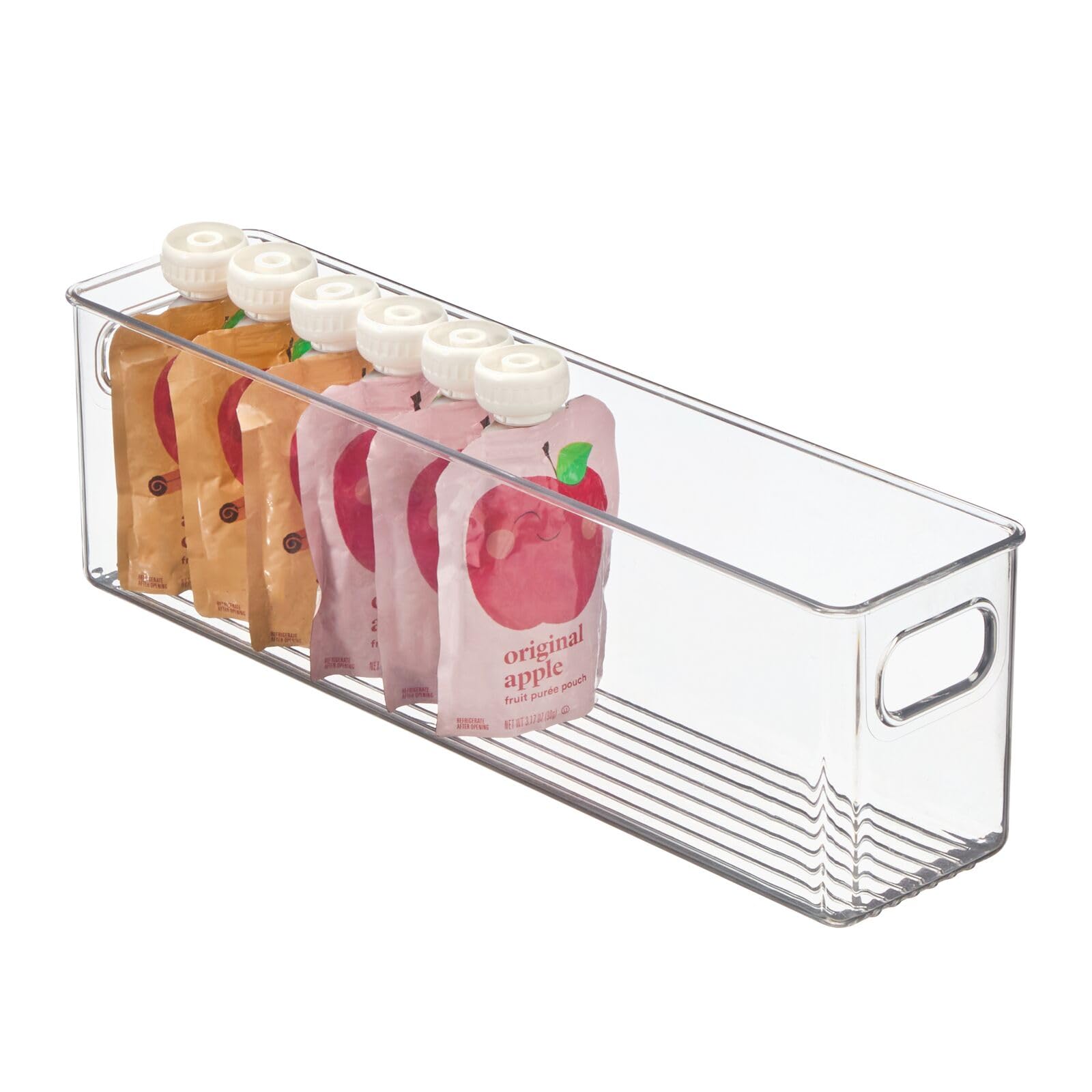 mDesign Plastic Long Stackable Storage Organizer Bin with Handles - Clear Ligne Collection - Kitchen, Pantry, Fridge, Freezer & Cabinet Organization - Perfect for Breast Milk Storage & Food Containers
