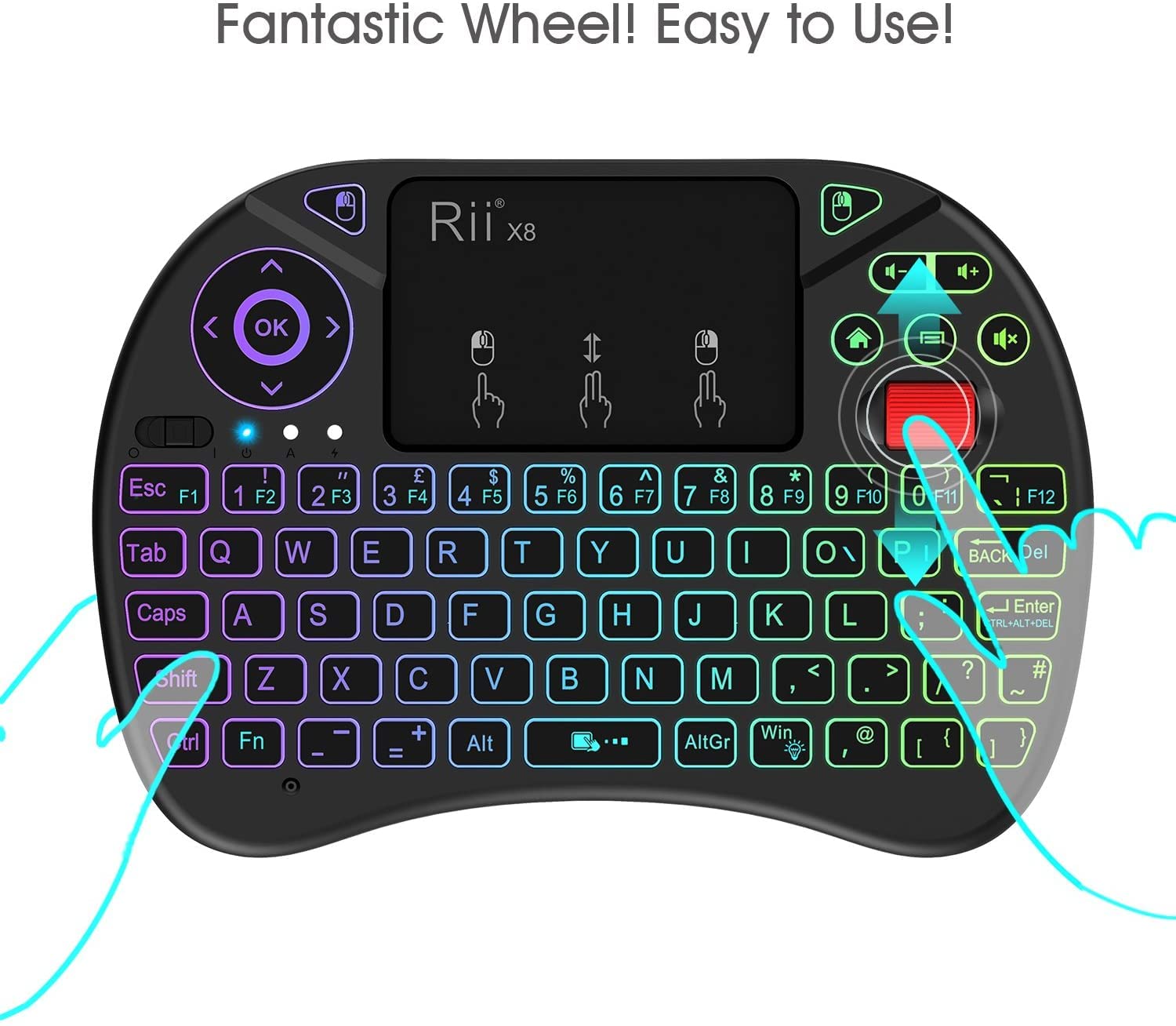 Mini Wireless Keyboard with Touchpad - Backlit, Rechargeable for PC, TV, Android Box - Home Theater & Office Use