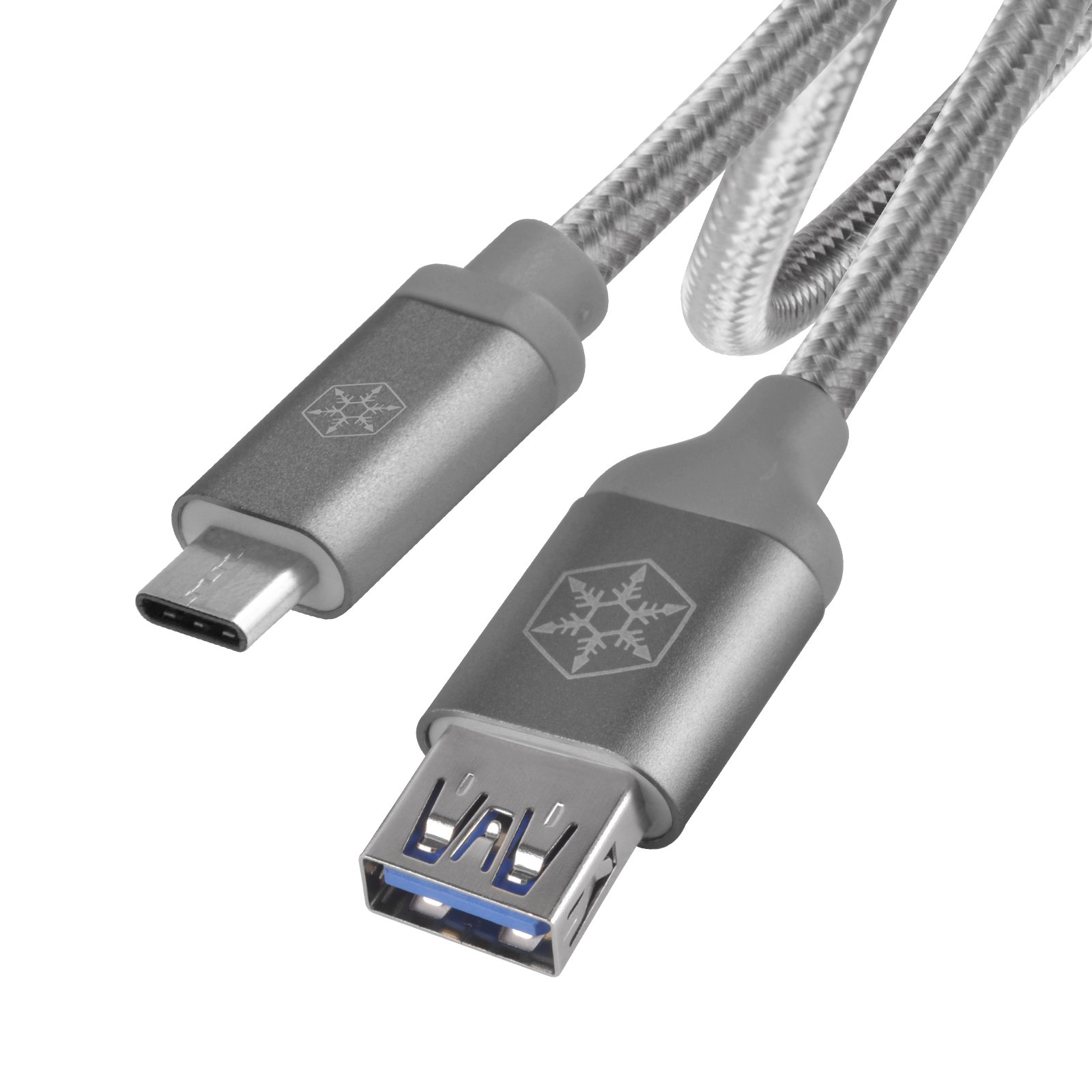 SilverStone SST-CPU05C-500 Reversible USB-C to USB-A Cable - 0.5m Nylon Braided Fast Charging & Data Sync Cord for Smartphones, Tablets & Laptops - Durable Charcoal Gray Cable for Home, Office & Travel Use