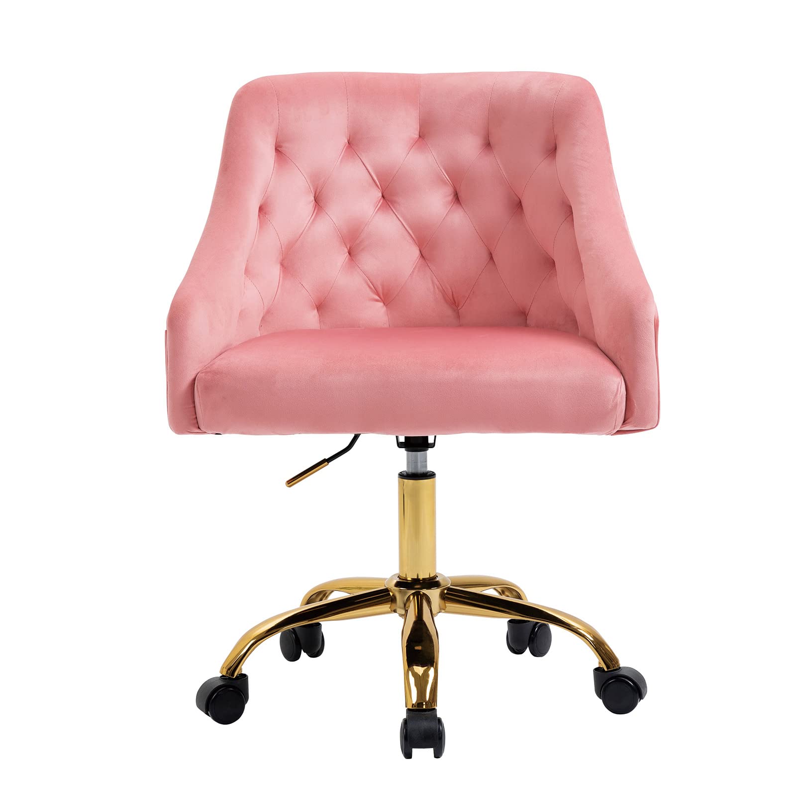 Modern Upholstered Velvet Swivel Desk Chair with Adjustable Height & Wheels - Pink Office Chair for Home, Bedroom, Study | Ergonomic Rolling Vanity Armchair for Work, Gaming & Makeup Station