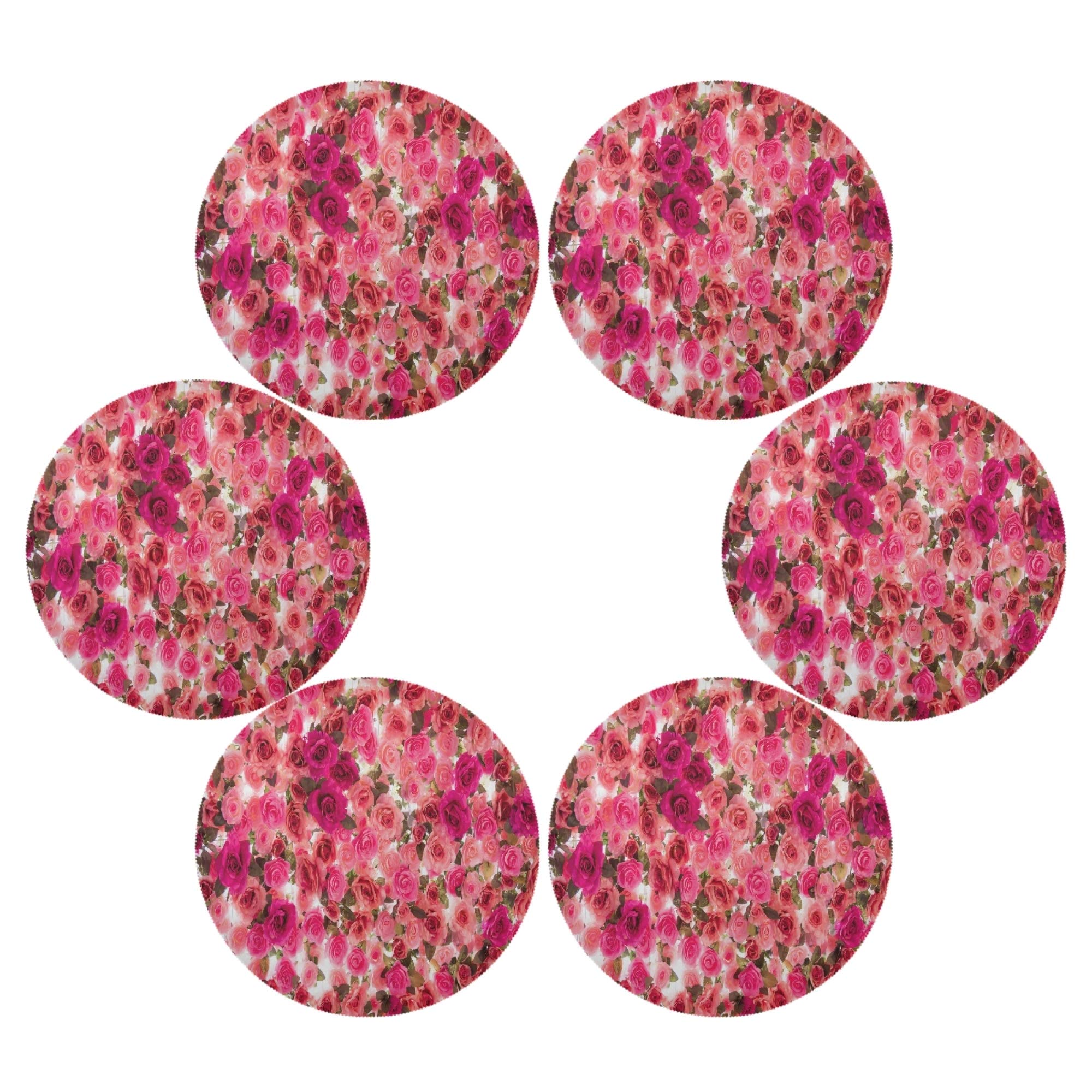 6-Pack Floral Rose Round Placemats - Non-Slip Washable Table Mats for Kitchen, Dining Table & Restaurant Use | Perfect for Everyday Meals, Dinner Parties & Holiday Decor