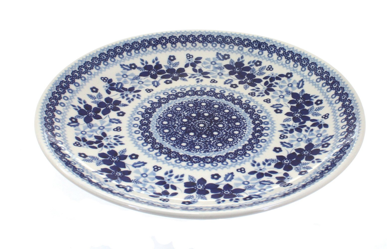 Vintage Blue Rose Polish Pottery Dinner Plate - Handmade Ceramic Blue Daisy Design for Dining, Kitchen Decor & Gift Giving