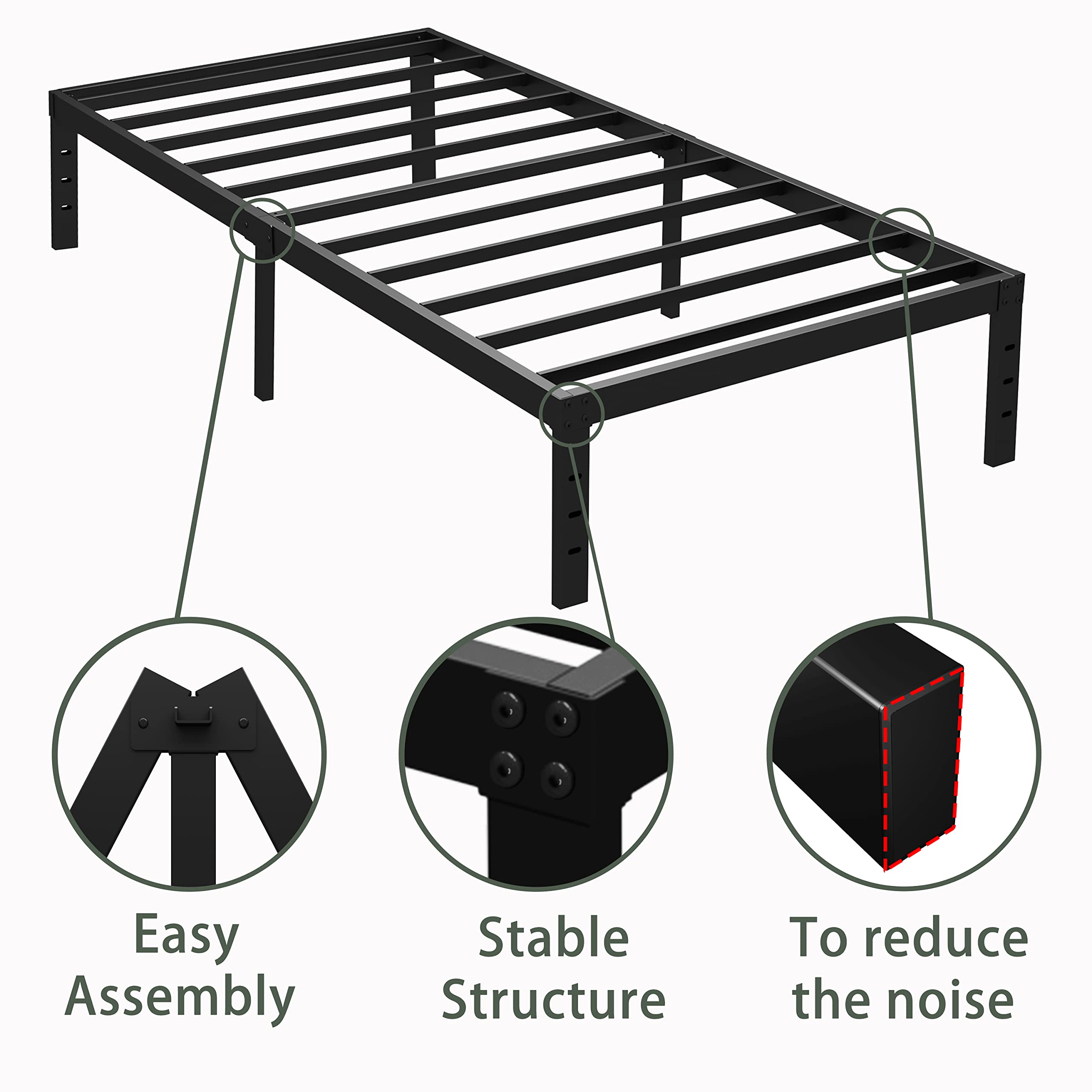 14 Inch Twin Bed Frame Metal - Heavy Duty Platform Bed Frame for Twin Size, Easy Assembly, No Box Spring Needed - Perfect for Kids Rooms, Guest Rooms & Small Spaces