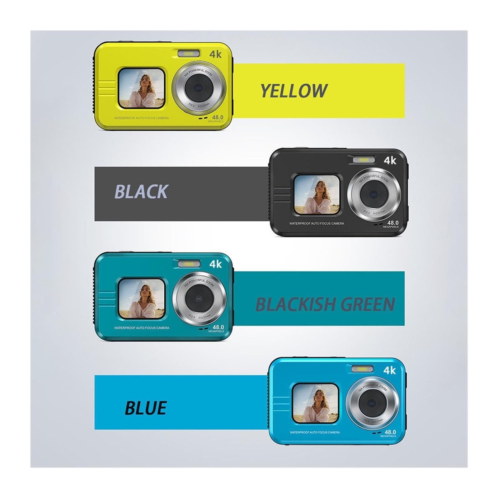 MZZYG 4K Action Camera with Dual Screens, Waterproof Sports Camera, Anti-Shake HD Video for Driving, Cycling, Vlogging & Outdoor Adventures (Blue, Camera Only)