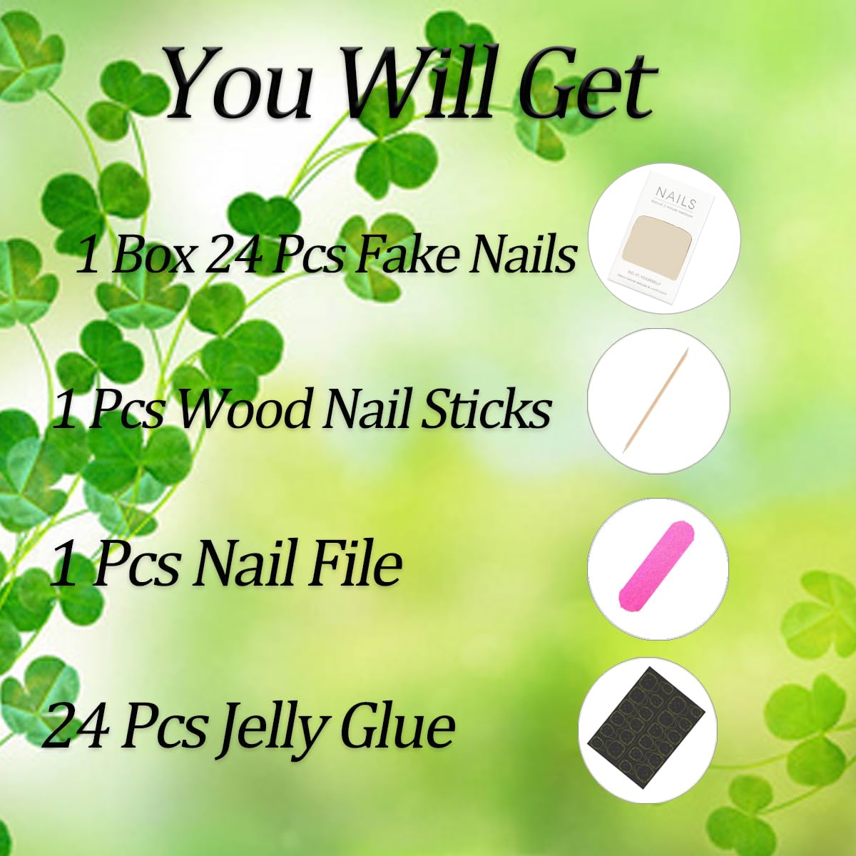 St. Patrick's Day Press On Nails - 24Pcs Long Coffin Fake Nails with Shamrock Design, Reusable Glue on Artificial Nails for Women & Girls | Perfect for Holiday Parties, Festive Events & Irish Celebrations