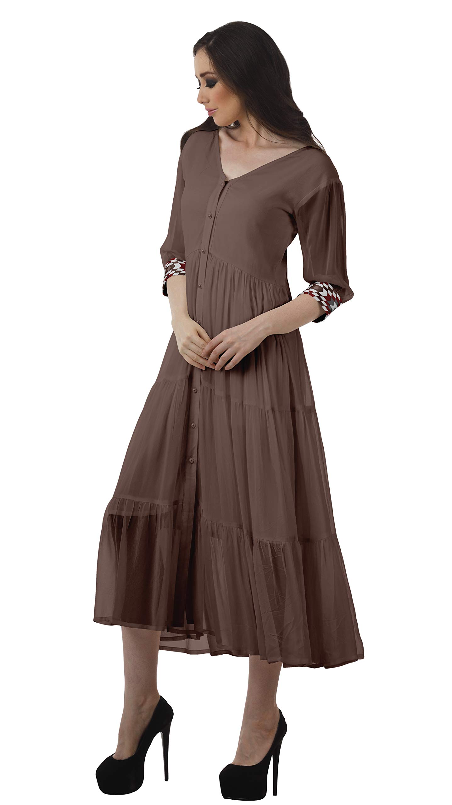 Elegant Moomaya V-Neck Button Down Tiered Maxi Dress for Women | Flowy Party & Evening Gown | Perfect for Weddings, Cocktail Parties & Summer Vacations