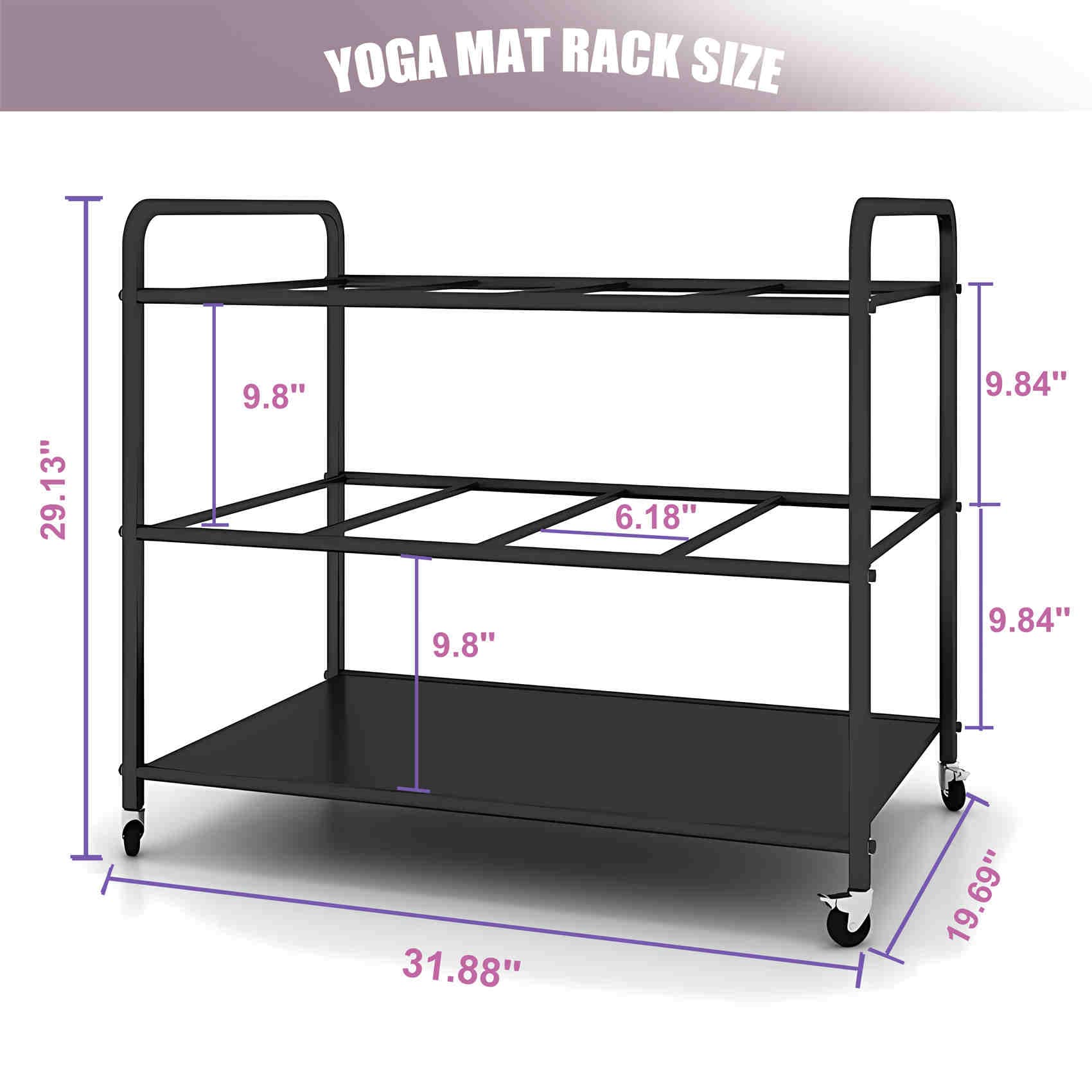Premium Yoga Mat Storage Rack with Wheels - Heavy Duty Home Gym Organizer for Yoga Mats, Dumbbells, Kettlebells, Resistance Bands & Workout Equipment - Perfect for Home Gym, Yoga Studio & Fitness Room Organization
