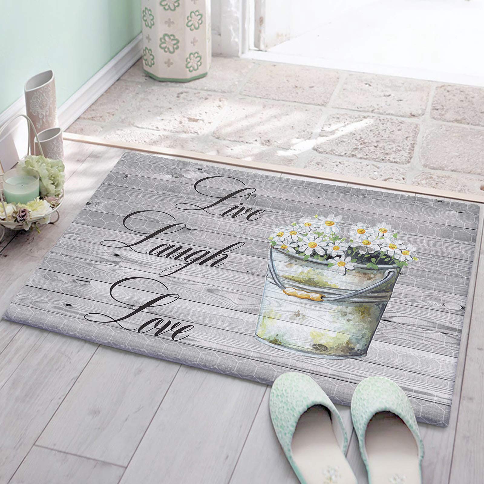 Super Absorbent Bath Rug & Doormat - Plush Shaggy Daisy Flower Design, Non-Slip Luxury Floor Mat for Bathroom, Shower, Tub & Kitchen (16x24 Inches) - Perfect for Cozy Home Decor & High-Traffic Areas