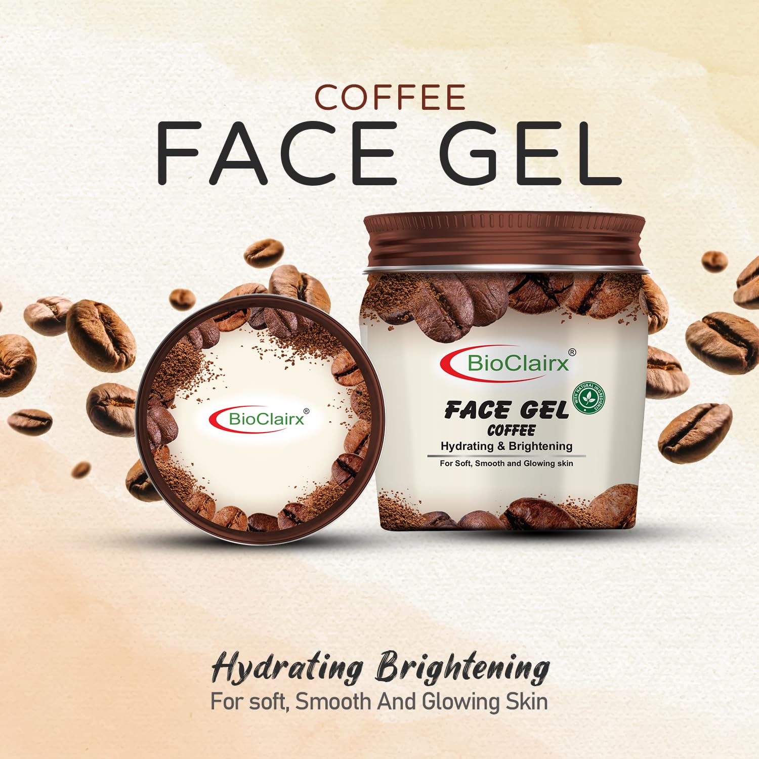BioClairx Hydrating & Brightening Face Gel for All Skin Types - Coffee Scented, Moisturizing & Glow-Boosting Skincare - Perfect for Daily Use, Night Routine & Travel Skincare Essentials