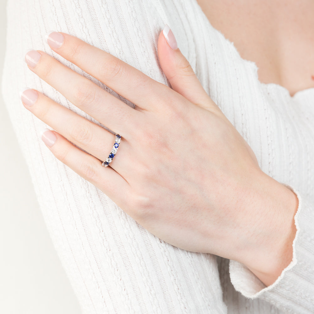 9ct White Gold Cubic Zirconia & Sapphire Ring - Elegant Women's Jewelry for Engagement, Wedding & Special Occasions