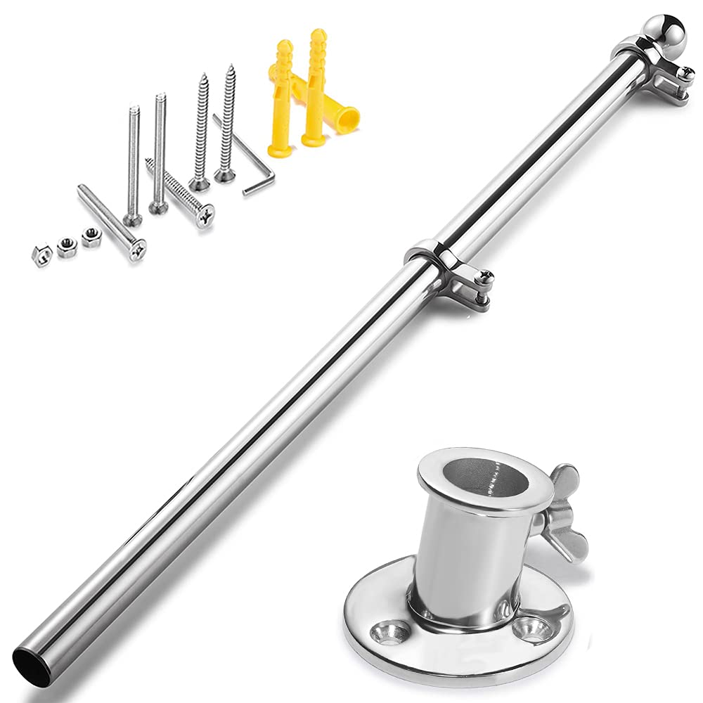 ZOMCHAIN 30 Inch Marine Flag Pole with Base - 316 Stainless Steel Boat Flag Pole Set for Yacht, Truck & Yard | Durable Outdoor Flag Holder for Nautical, Patriotic & Decorative Use | Perfect for Boating, Camping, Tailgating & Home Decor