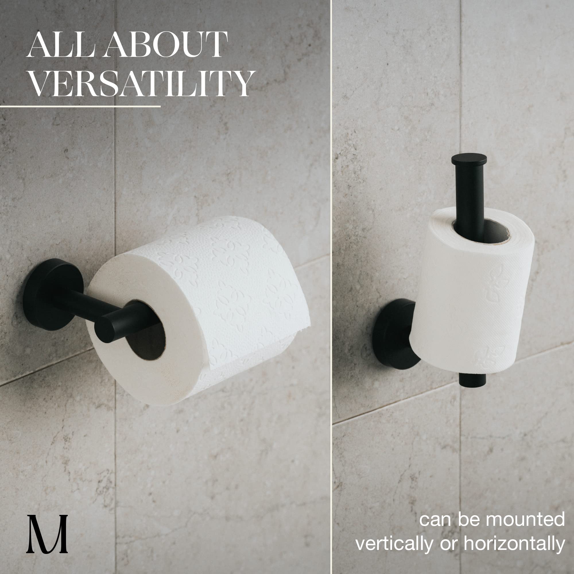 Matte Black Toilet Paper Holder - Stainless Steel Wall Mounted Rust Proof Bathroom Accessory | Modern Bathroom Decor for Home, Apartment & Office | Durable TP Holder for Powder Room, Guest Bath & RV