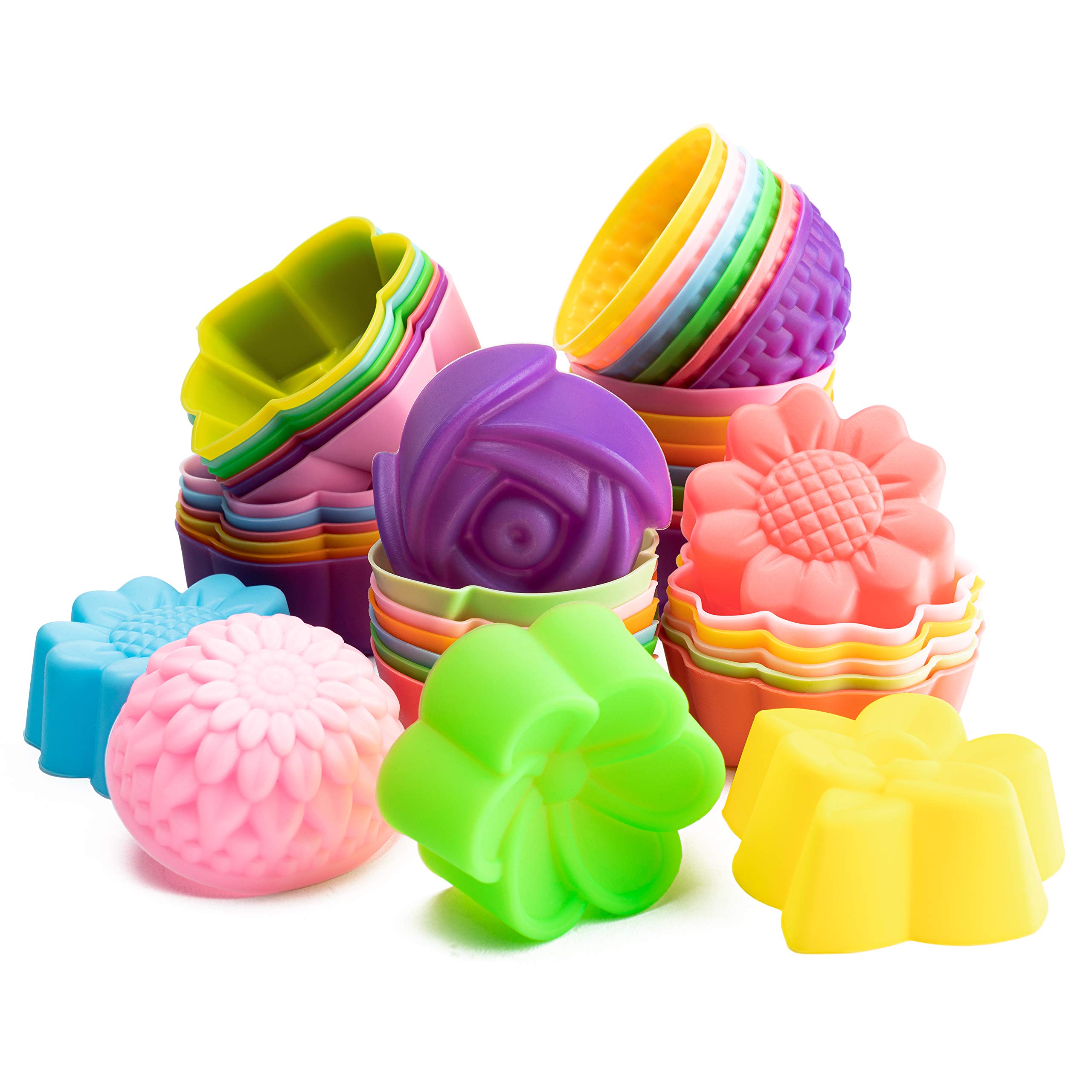 Premium 42-Piece Silicone Baking Mold Set - Flower Shaped Cupcake, Donut & Muffin Wrappers | Non-Stick, Reusable & Dishwasher Safe (2 x 0.8 Inch) | Perfect for Birthday Parties, Baby Showers & Holiday Baking