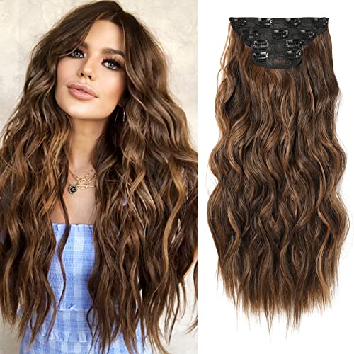4PCS Clip-in Synthetic Hair Extensions - Long & Thick Hair Extensions for Women - Perfect for Parties, Weddings & Everyday Styling
