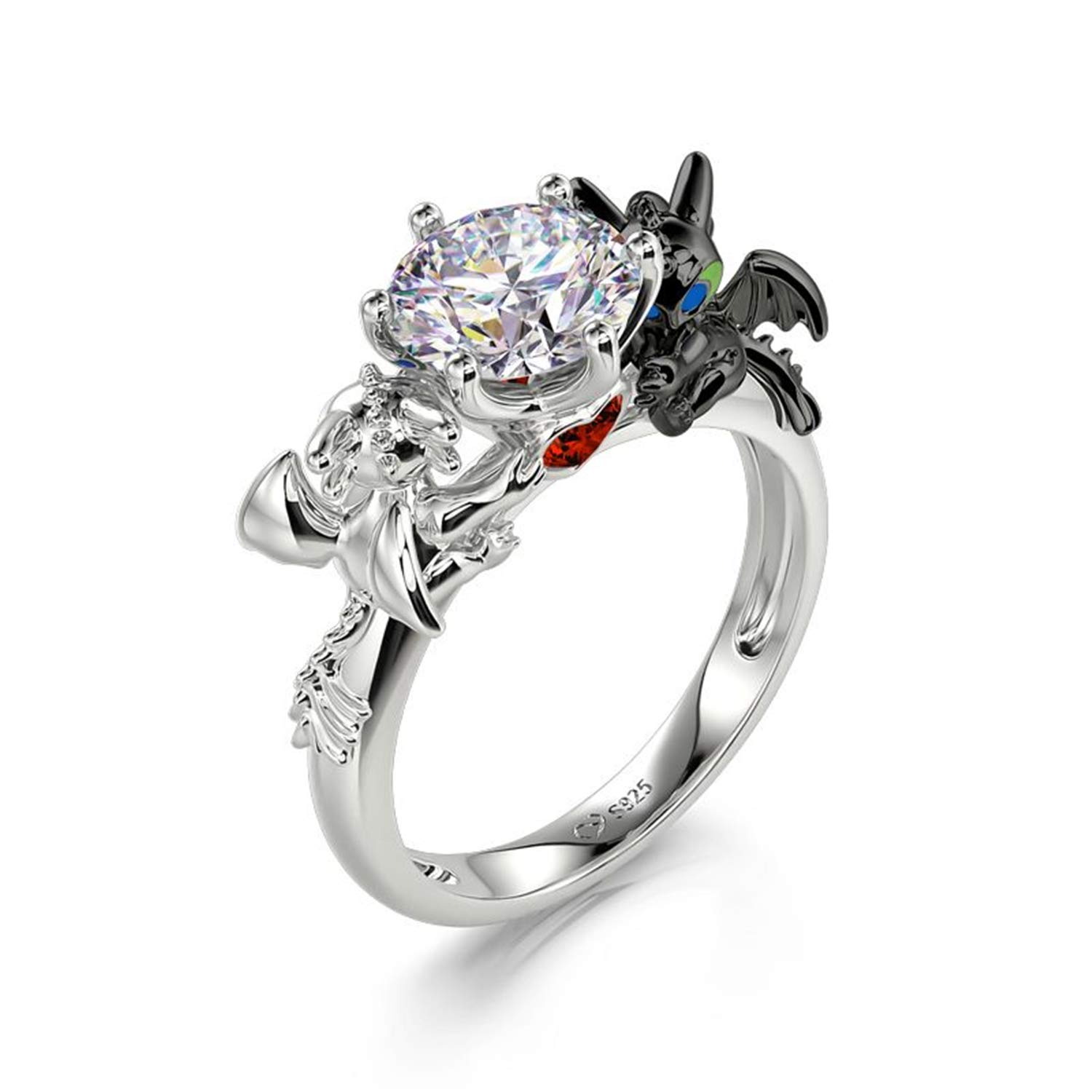 Jeulia Sterling Silver Dragon Couple Ring - Round Cut Hug Me Strongest Romance Ring for Women, Wife, Girlfriend - Engagement, Wedding, Anniversary, Valentine’s Day, Birthday Gift with Jewelry Box - Perfect for Romantic Occasions & Everyday Wear