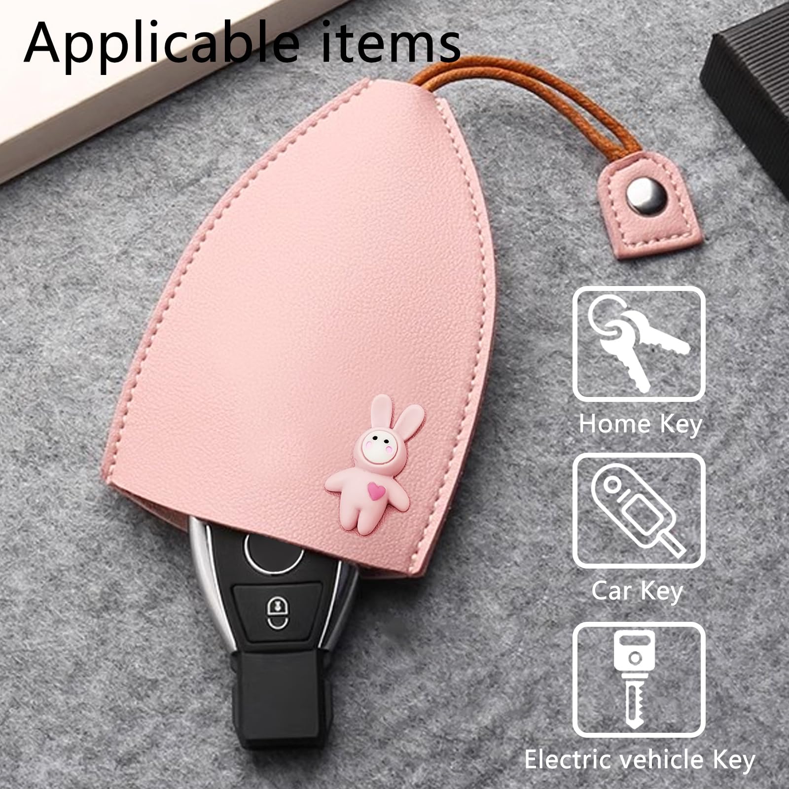 FuninCrea 4PCS PU Leather Key Holder Case with Rope & Snap Closure - Cute Rabbit Design Keychain Pouch for Car Keys (Perfect for Key Organization & Gift Giving)