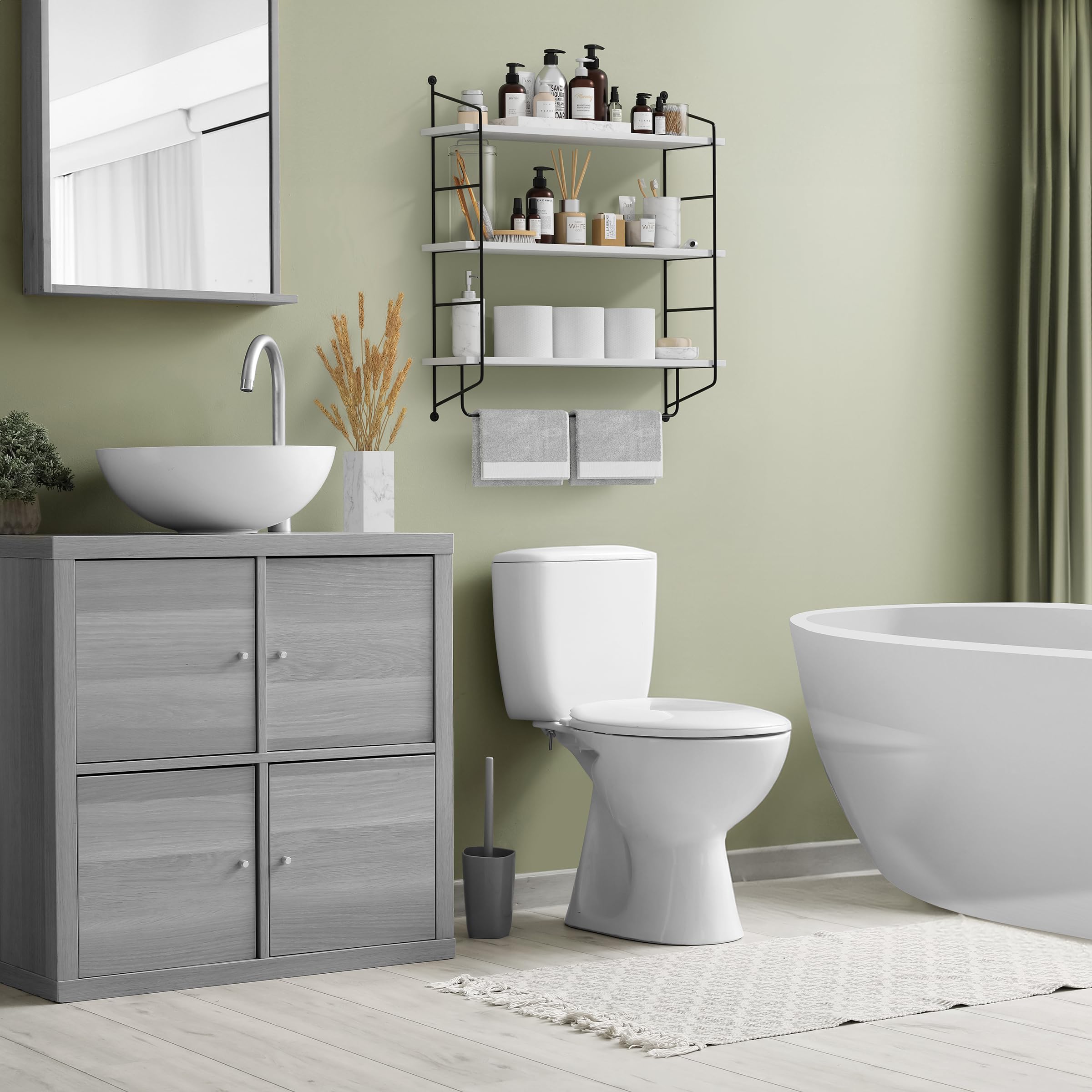 Sorbus 3-Tier Floating Wall Shelves - White Wooden Bathroom Storage Organizer for Towels, Toiletries & Home Decor | Over Toilet Space-Saving Solution for Bathroom, Bedroom & Gaming Room Organization