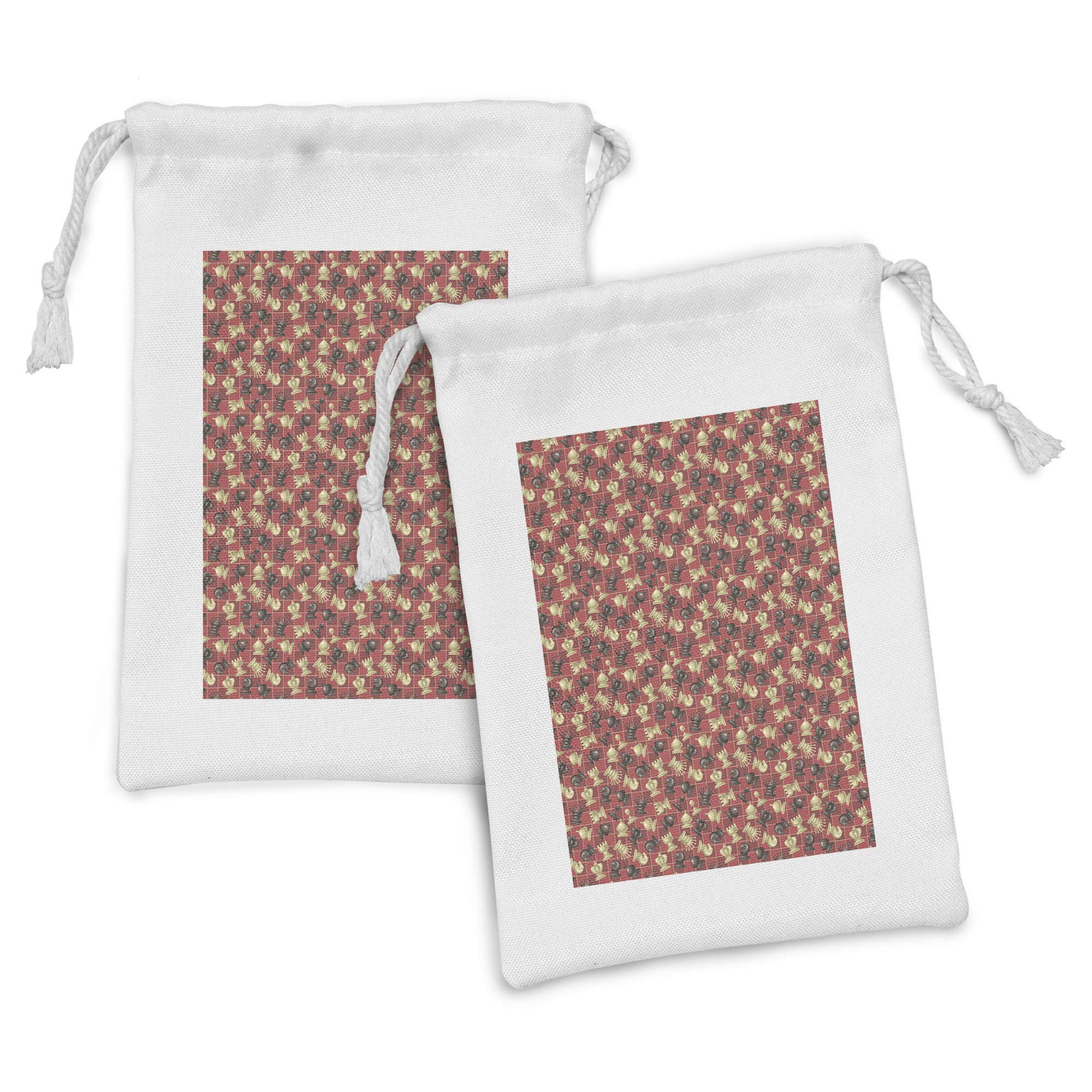 Ambesonne 2-Piece Board Game Fabric Pouch Set with Chess Pieces & Checkered Pattern - 9