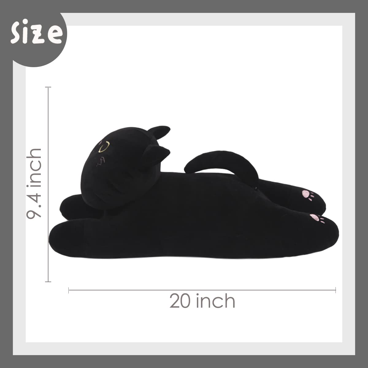 ARELUX 22 Inch Black Cat Plush Pillow - Soft Hugging Stuffed Animal Throw Pillow for Adults & Kids | Cute Kitten Sleeping Pillow for Bed, Sofa, Car | Perfect Gift for Cat Lovers, Friends & Family Birthday