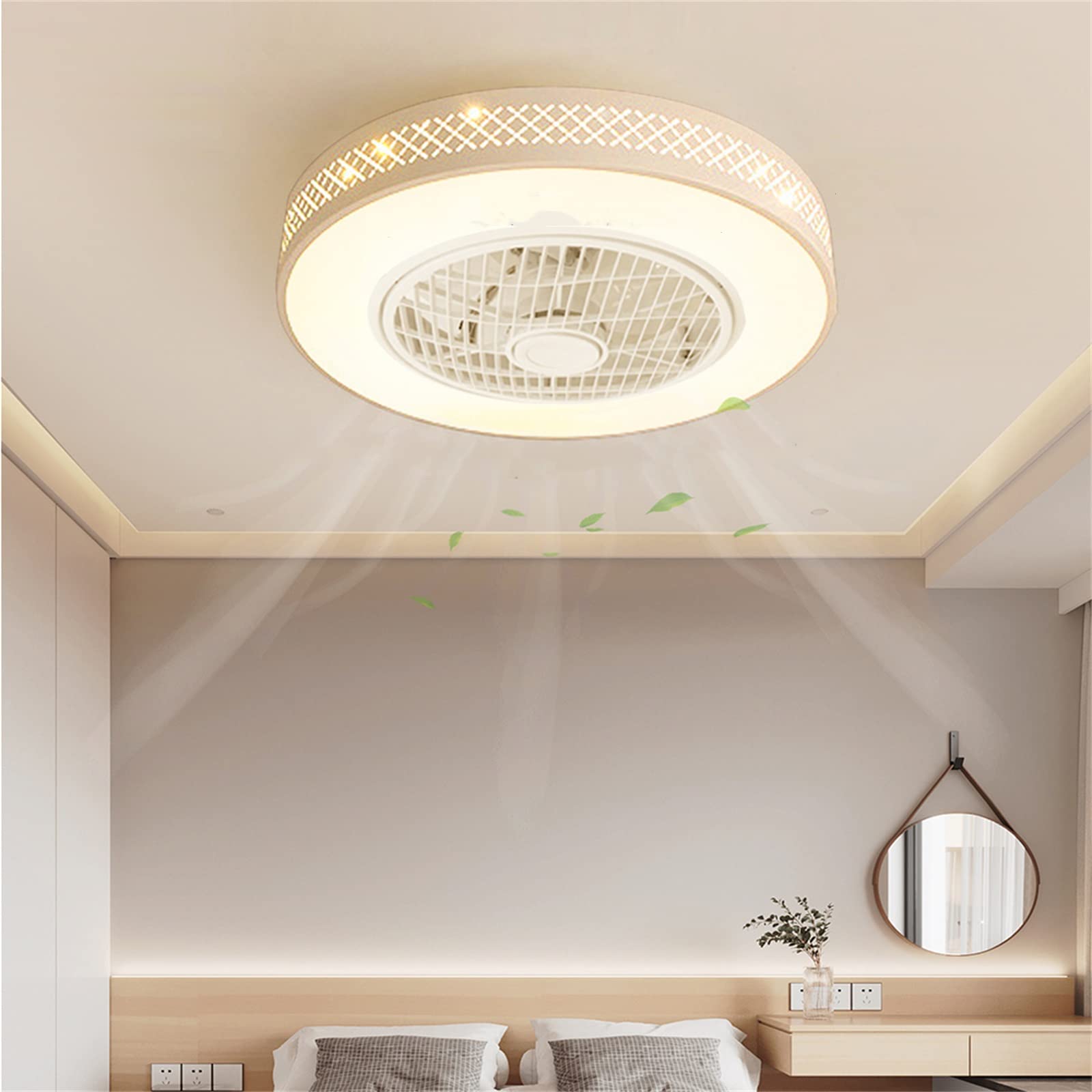 20 Inch Low Profile Flush Mount Ceiling Fan with LED Light - Modern Enclosed Dimmable Remote Control Ceiling Fan for Bedroom, Living Room, Kitchen - Quiet Operation & Energy Efficient Cooling Solution