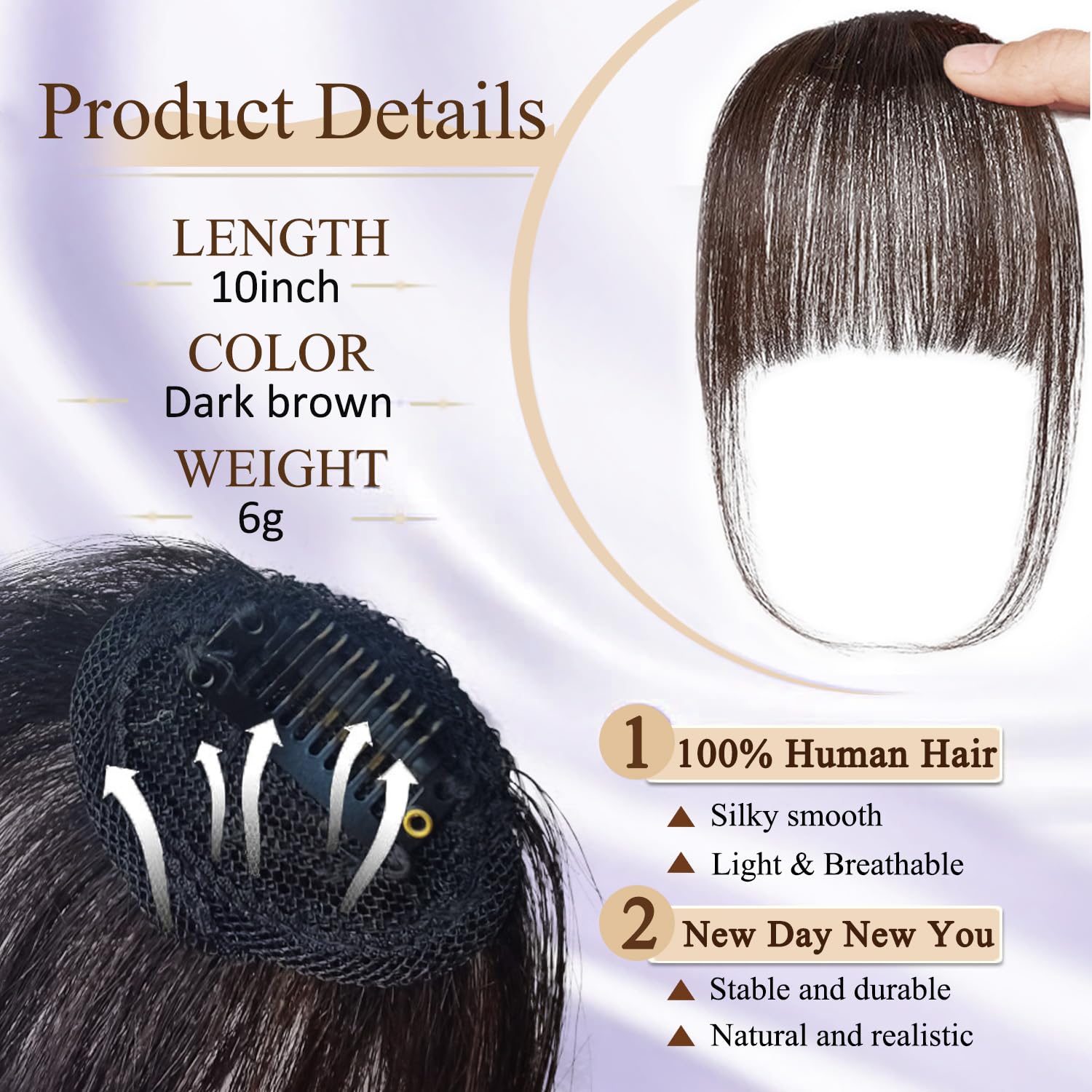 Jijukor Clip In Bangs - 100% Human Hair Wispy Dark Brown Fake Bangs Extensions with Temples for Women | Natural Look, Easy to Wear | Perfect for Daily Use, Cosplay, and Hairstyling