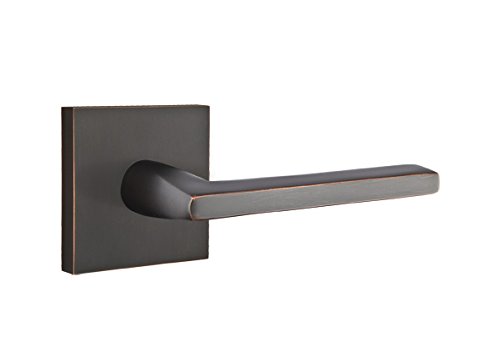 Emtek Privacy Set - Square Rosette & Helios Lever (Right Hand, Oil Rubbed Bronze) | Premium Door Hardware for Home Security & Privacy | Perfect for Bedrooms, Bathrooms & Private Spaces
