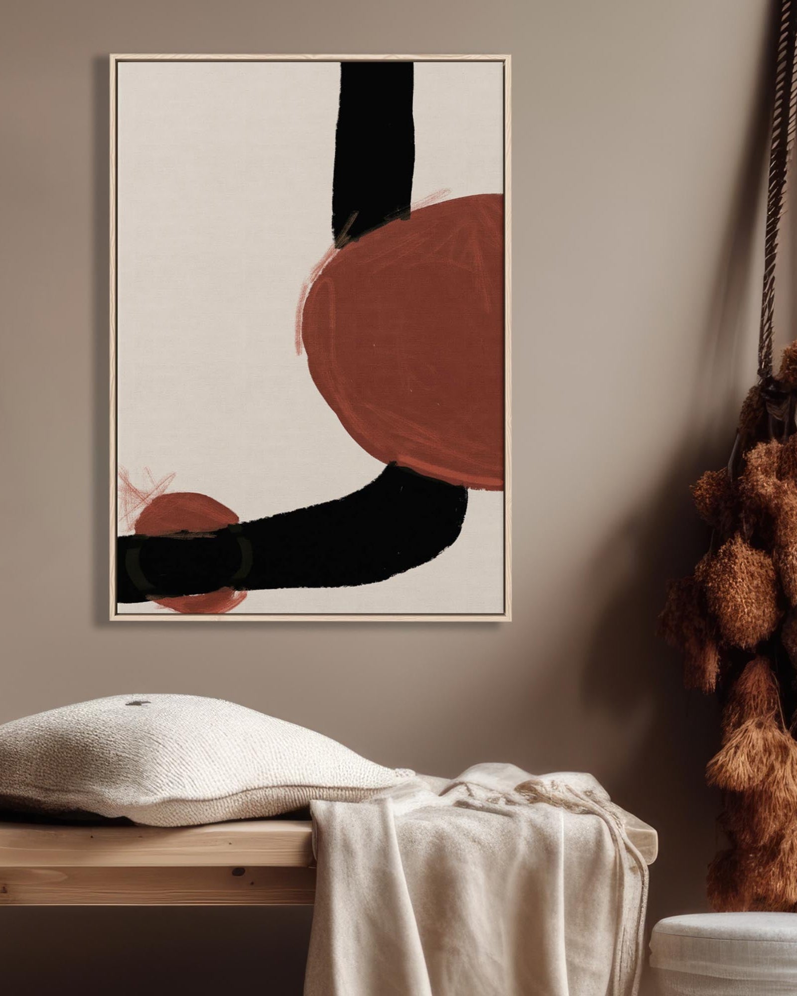 Rusty Red Marks Framed Canvas Wall Art - Modern Abstract Painting for Living Room, Bedroom & Office Decor